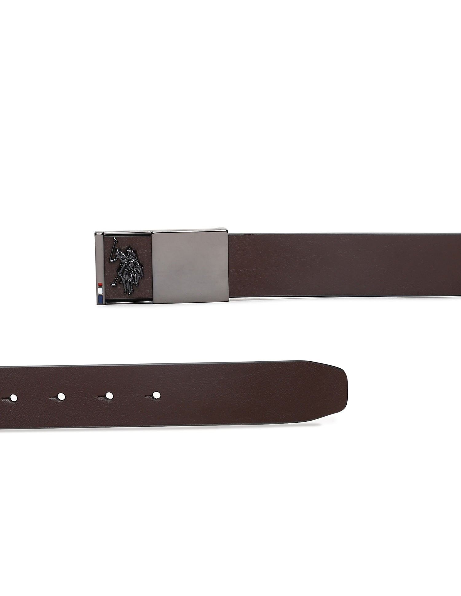 Leather Metallic Buckle Belt Brown - U.S. POLO ASSN. | Large