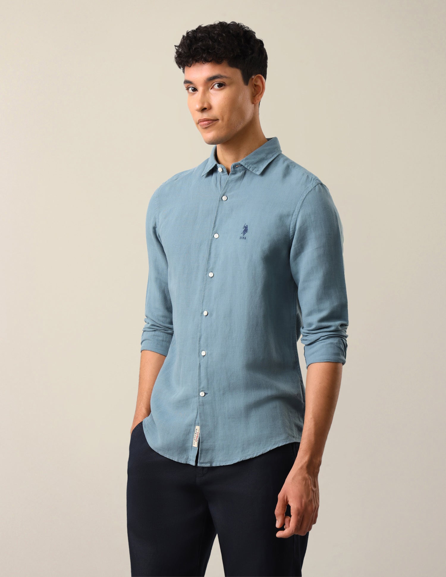 Solid Regular Fit Shirt Teal - U.S. Polo Assn. India | Large