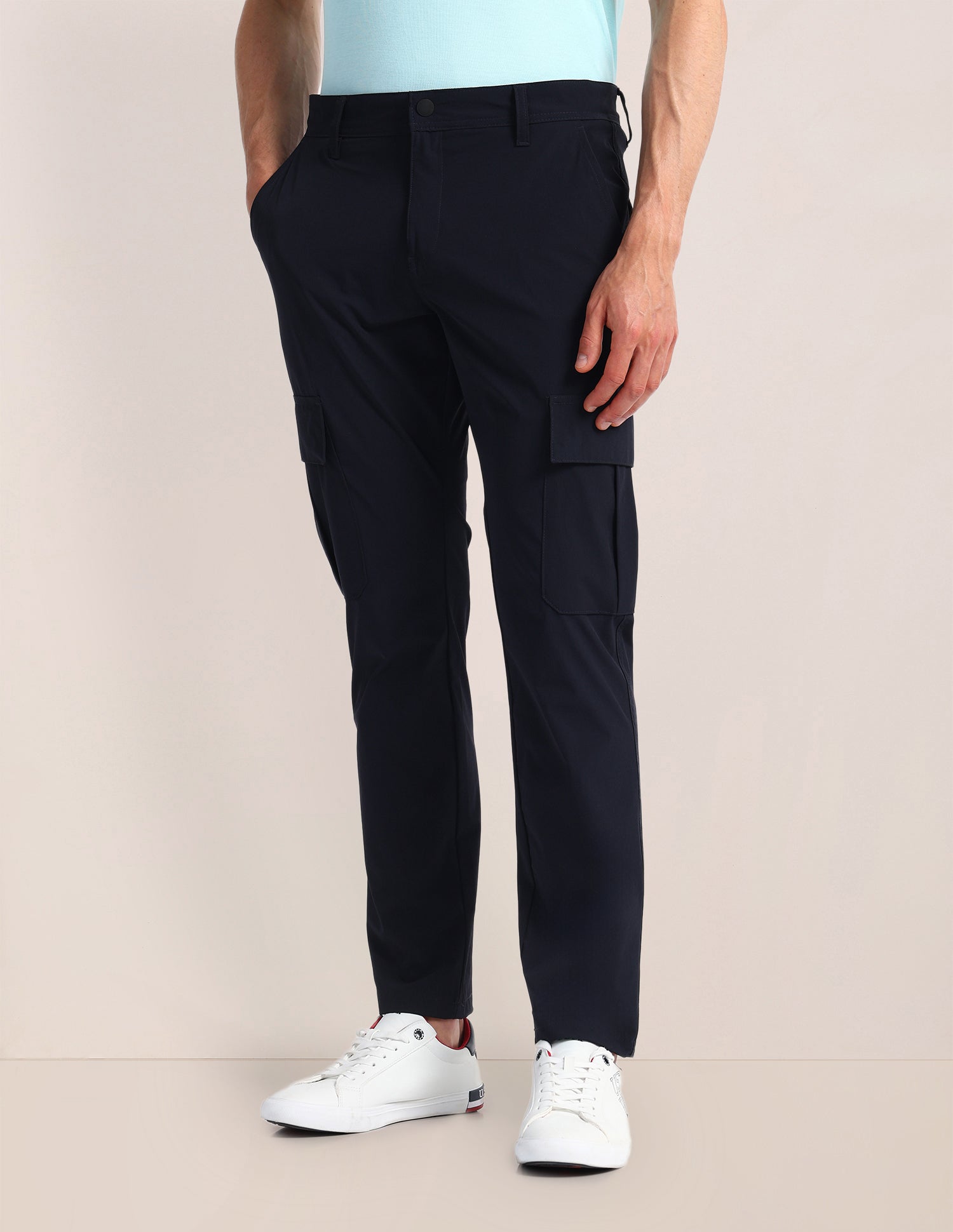 Solid Slim Straight Fit Trousers Navy - U.S. Polo Assn. India | Large