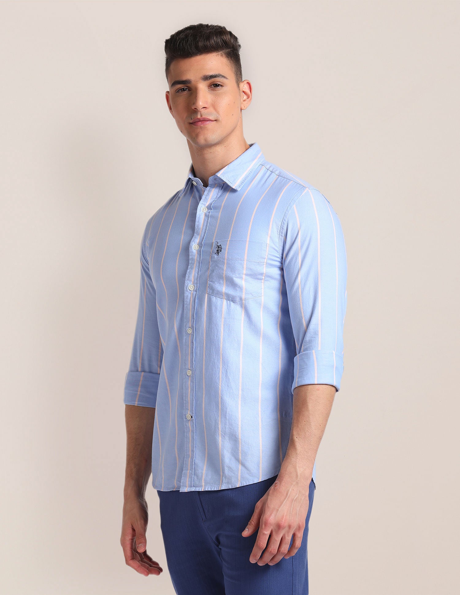 Premium Cotton Dobby Shirt Blue - U.S. Polo Assn. India | Large