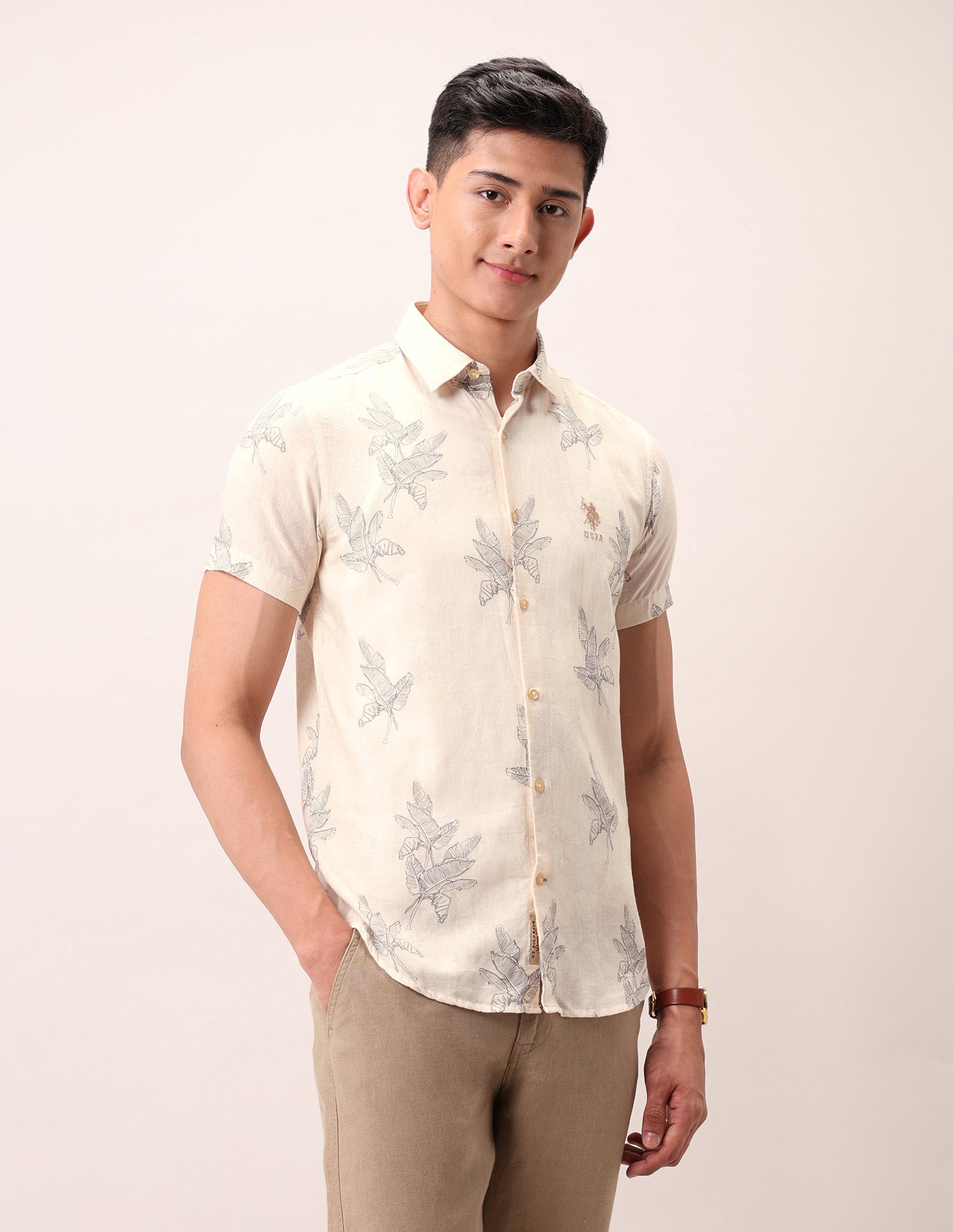 Tropical Regular Fit Shirt Ivory - U.S. Polo Assn. India | Large