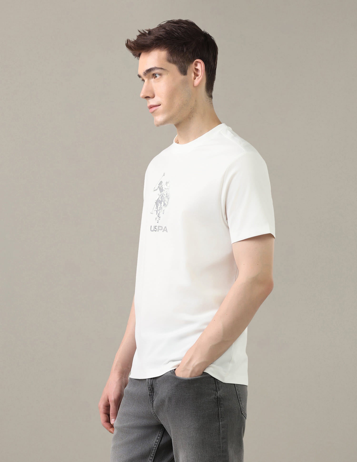 Brand Embossed Slim Fit T-Shirt White - U.S. Polo Assn. India | Large