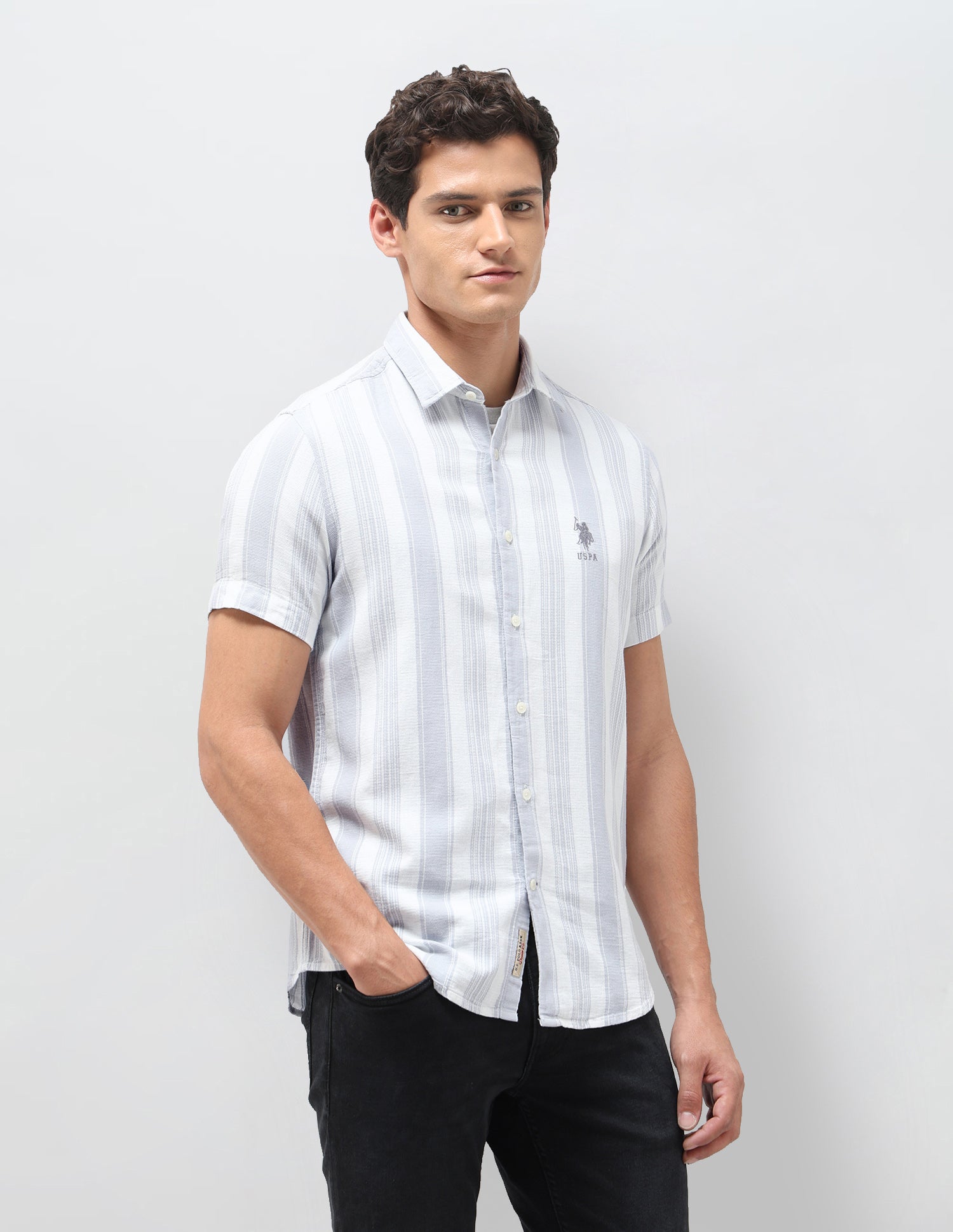 Dobby Vertical Striped Shirt Grey - U.S. Polo Assn. India | Large