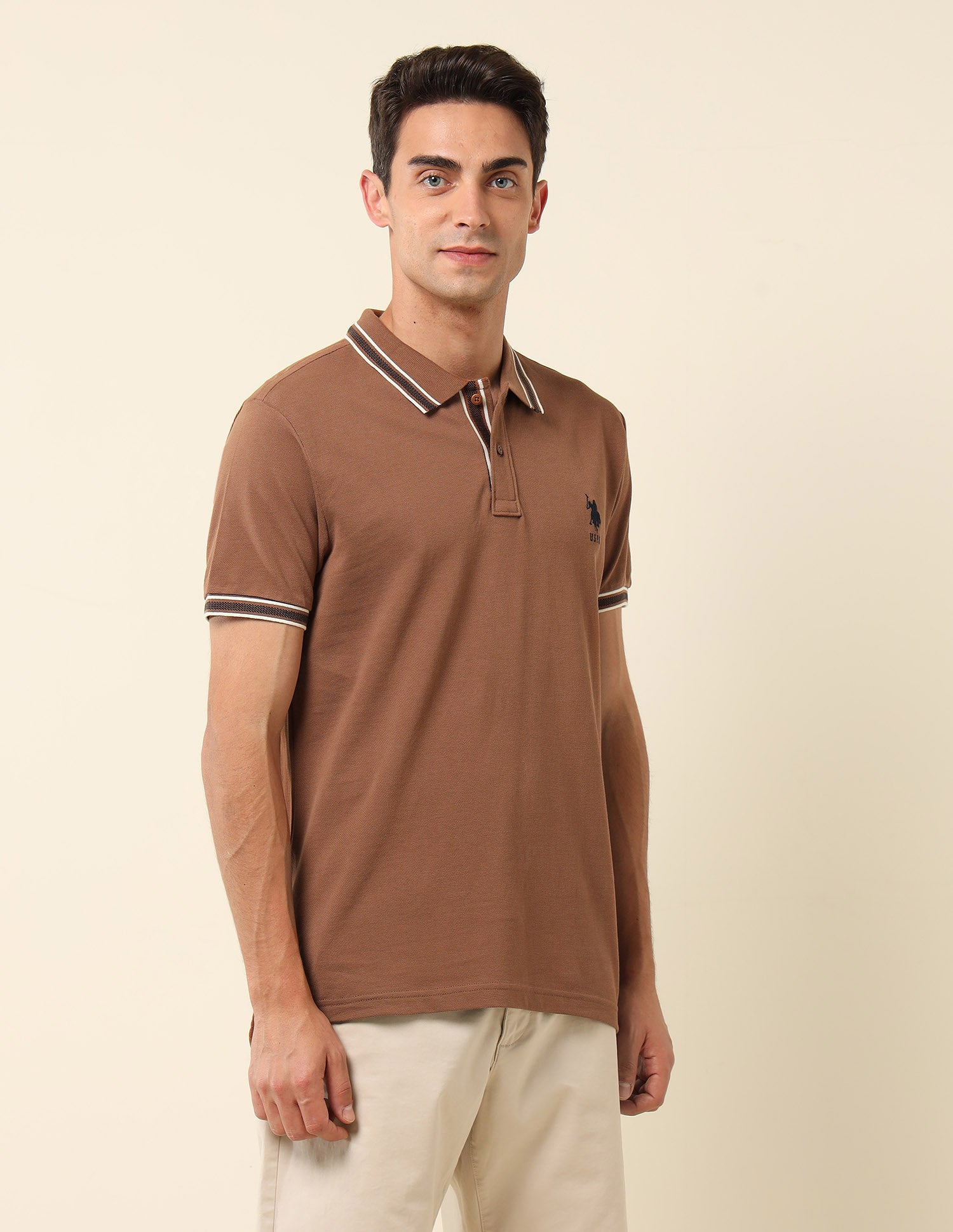 Pure Cotton Slim Fit Polo Shirt Light Brown - U.S. Polo Assn. India | Large