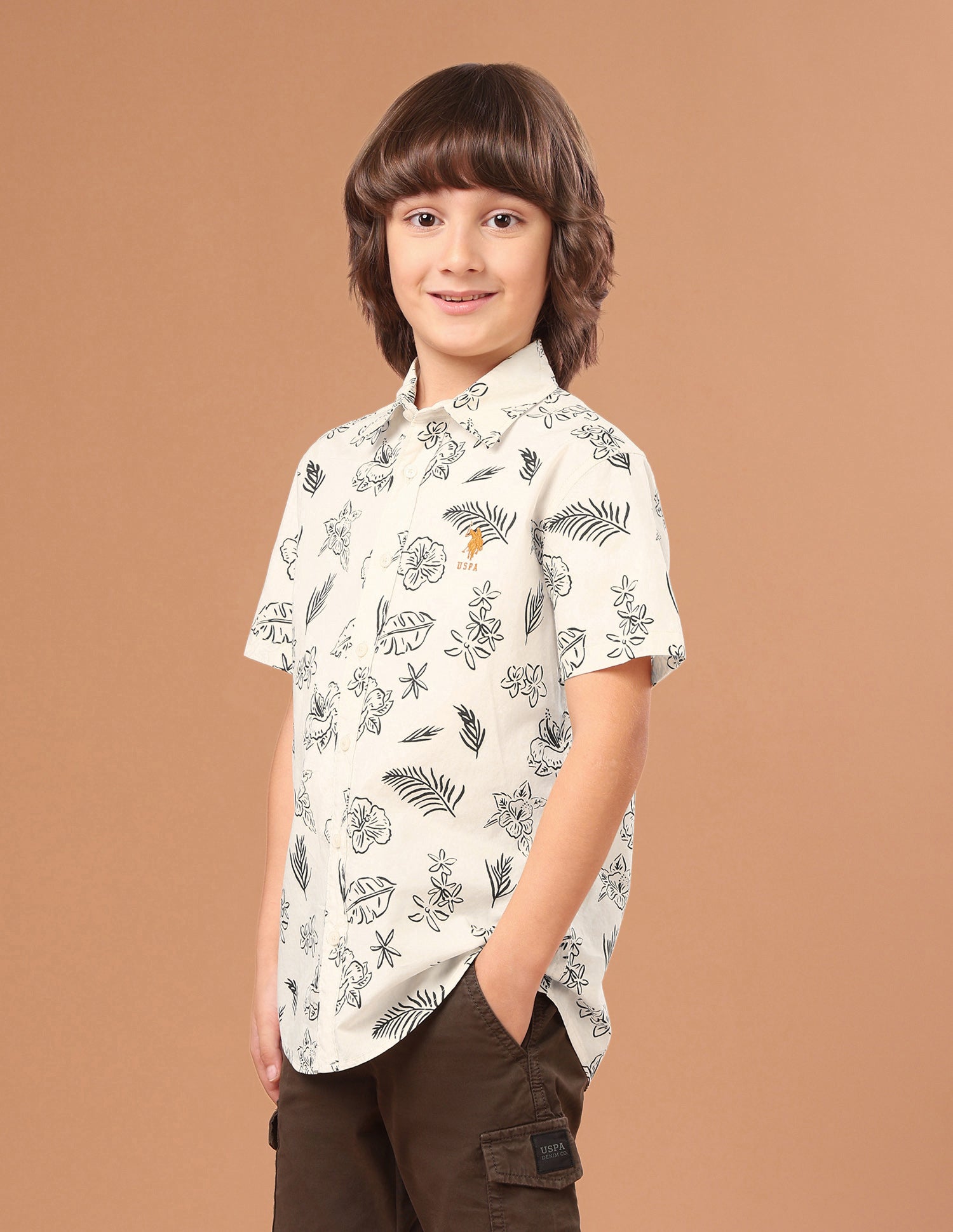 Floral Printed Regular Fit Shirt Beige - U.S. Polo Assn. India | Large
