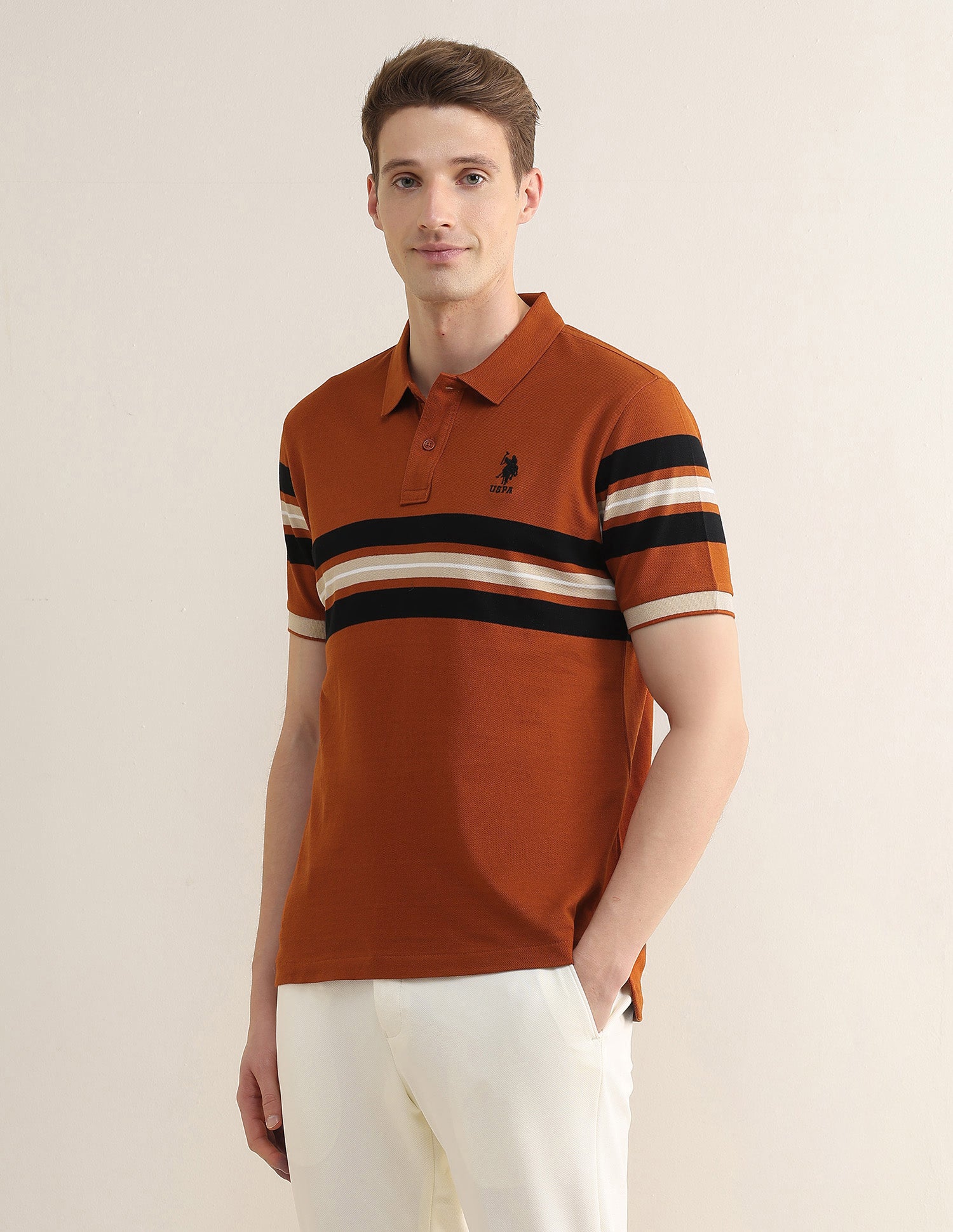 Horizontal Striped Slim Fit Polo Shirt Rust - U.S. Polo Assn. India | Large