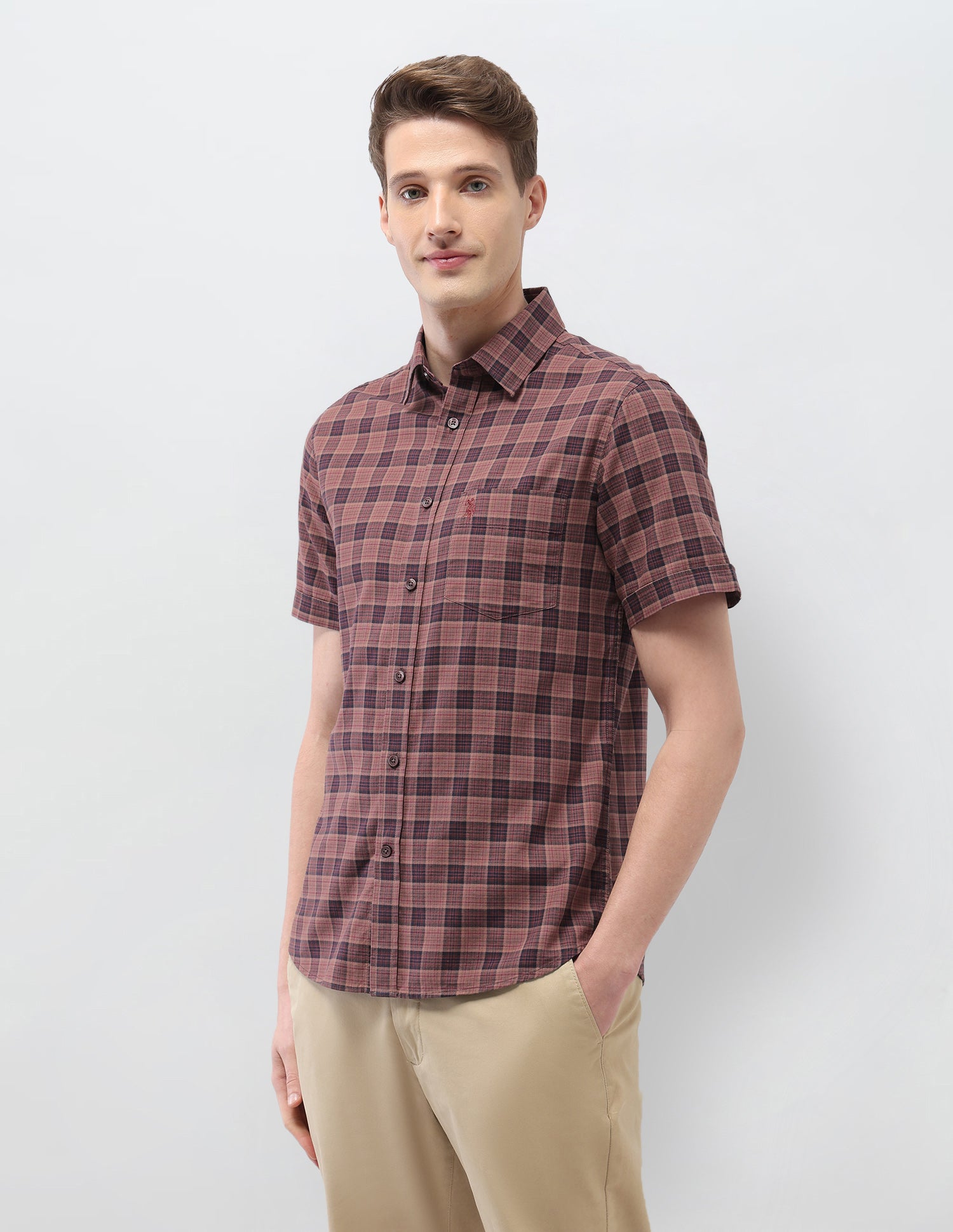Regular Fit Tartan Checked Sotogrande Shirt Maroon - U.S. Polo Assn. India | Large