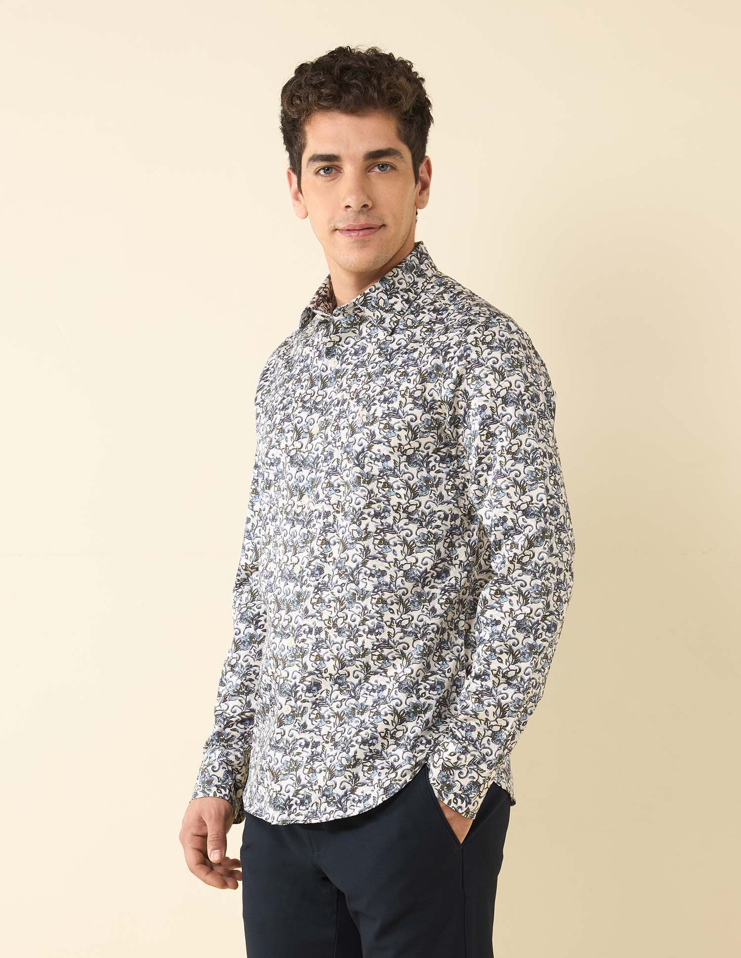 Floral Printed Satin Shirt Ivory - U.S. Polo Assn. India | Large