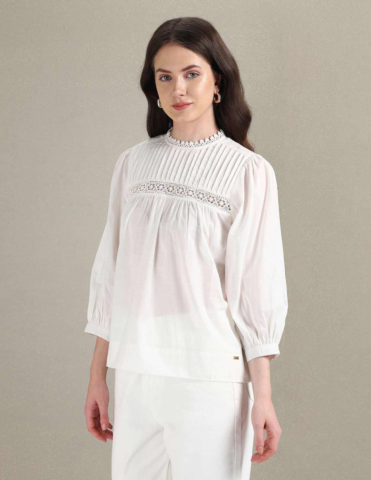 Lace Detail Cotton Top White - U.S. POLO ASSN. | Large