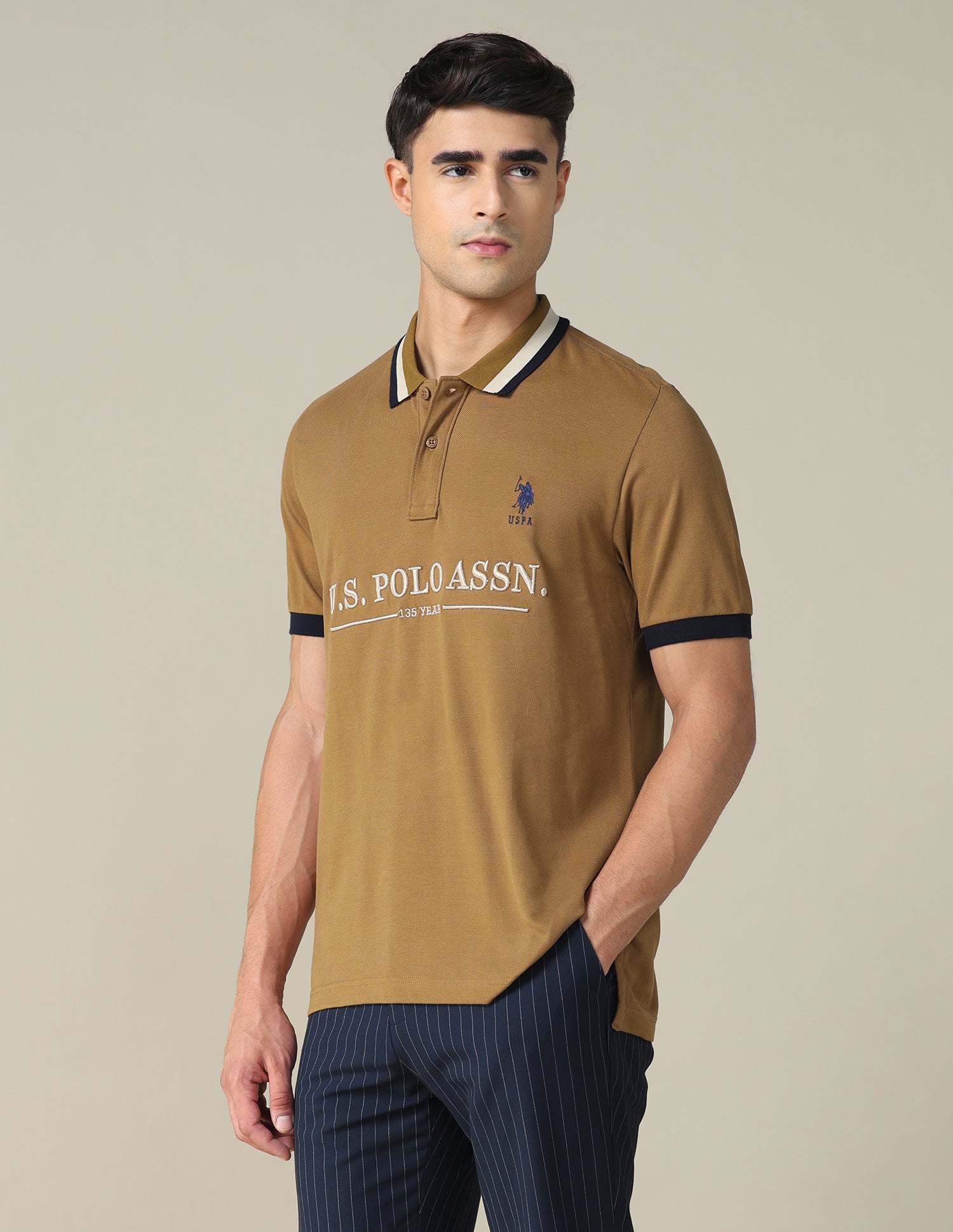 Brand Embroidered Regular Fit Polo Shirt Light Beige - U.S. POLO ASSN. | Large