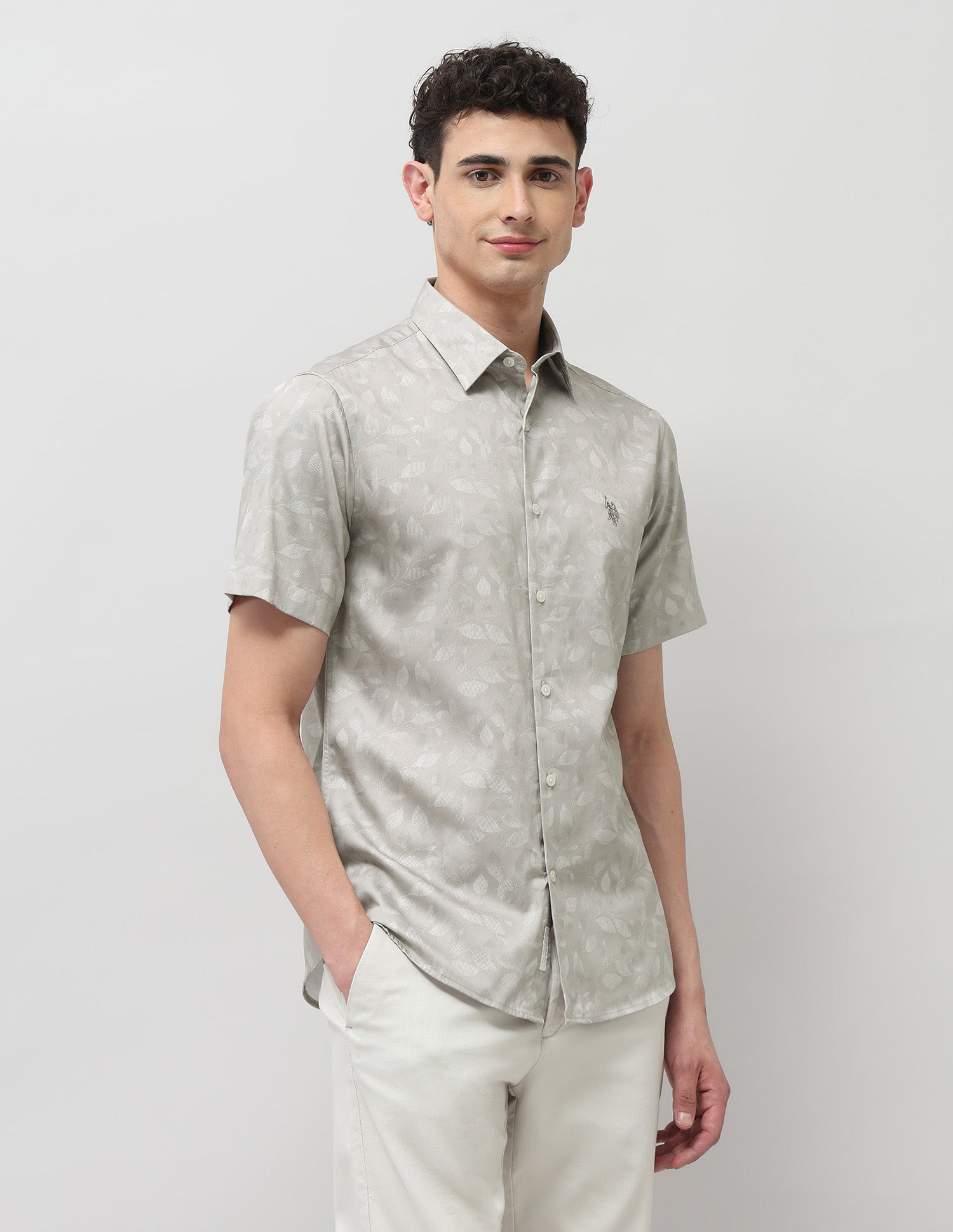 Tailored Fit Satin Shirt Beige - U.S. POLO ASSN. | Large