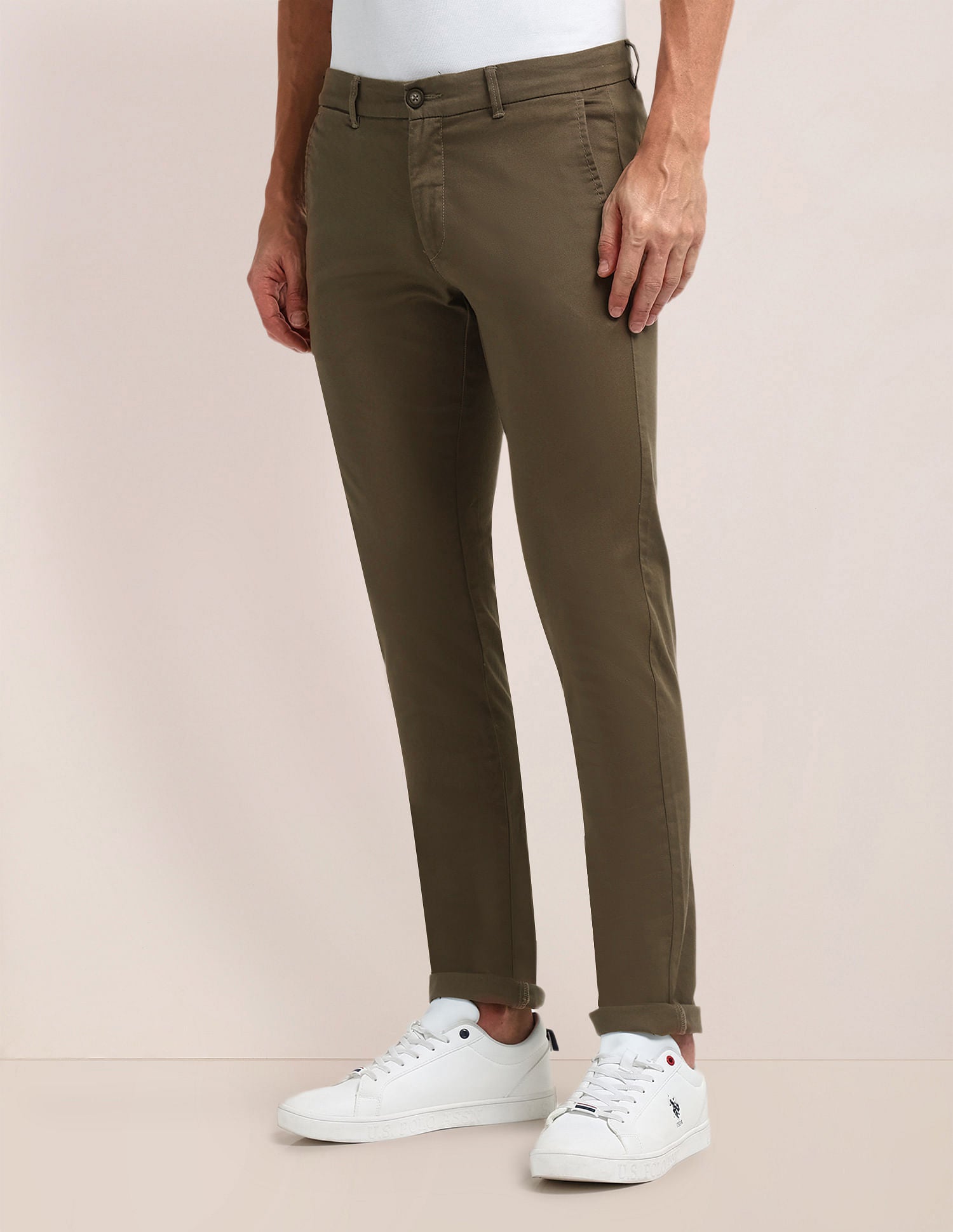 Denver Slim Fit Solid Trousers Green - U.S. POLO ASSN. | Large