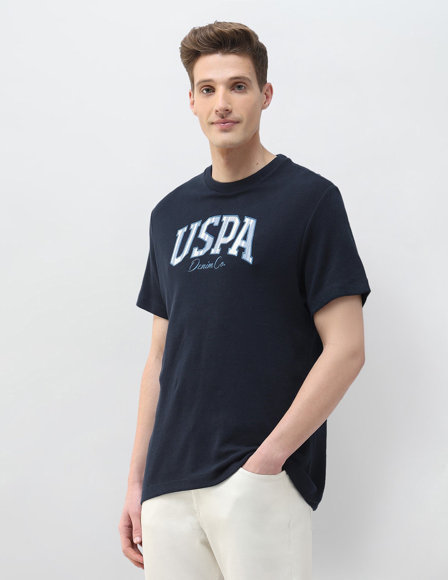 Brand Embroidered Motel On The Coast T-Shirt Navy - U.S. Polo Assn. India | Large