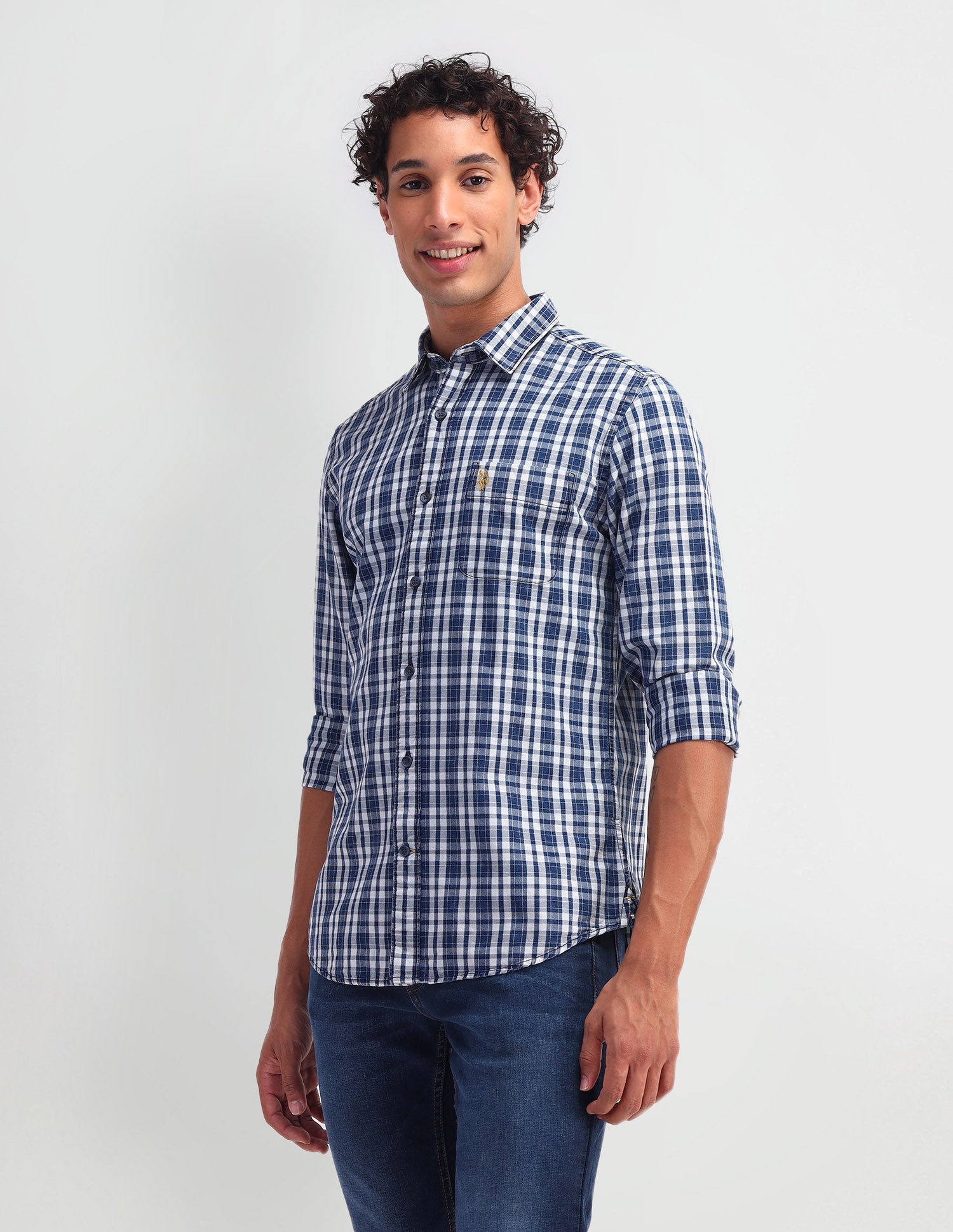 Slim Fit Tartan Checked Shirt Indigo - U.S. Polo Assn. India | Large
