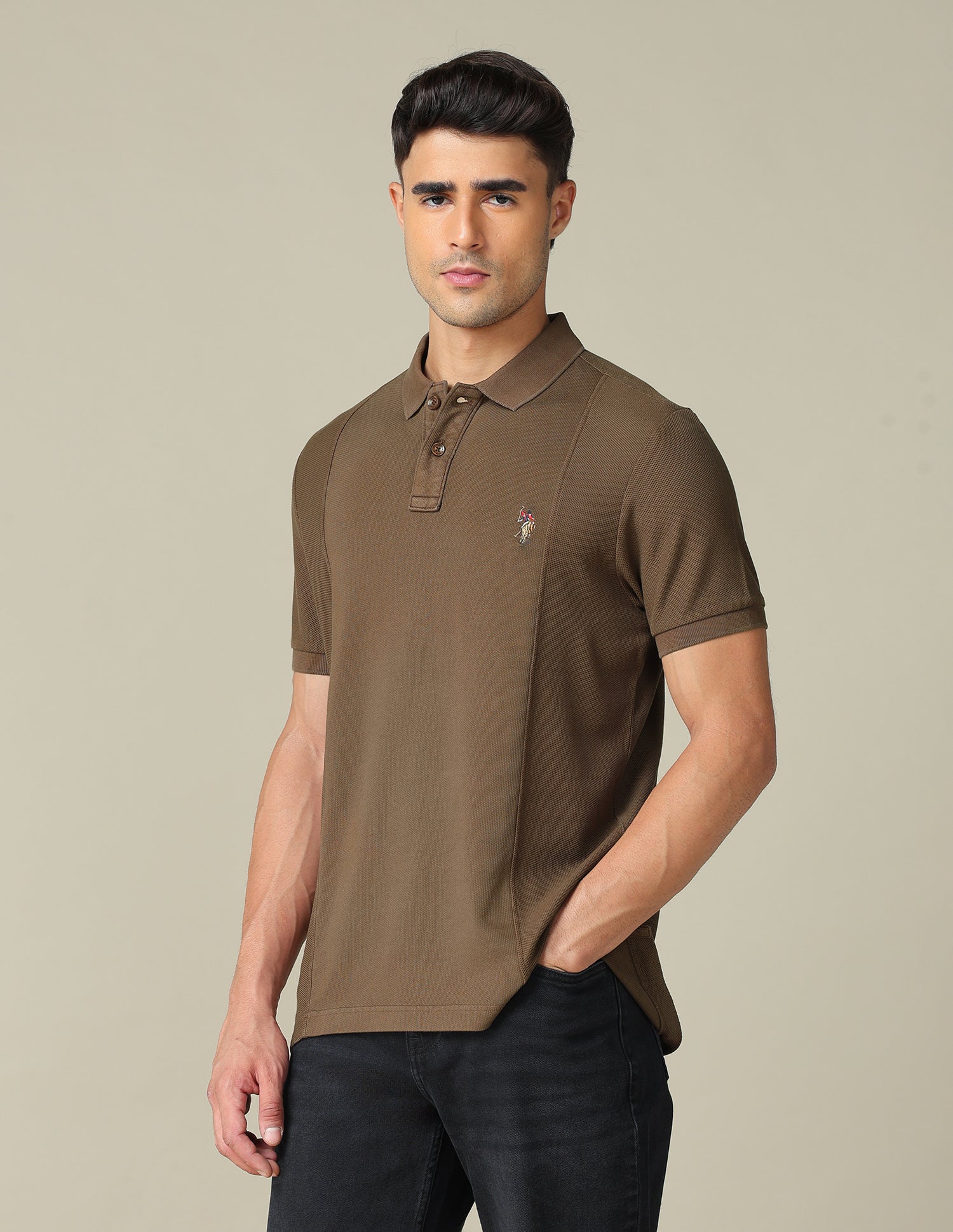 Pure Cotton Muscle Fit Polo Shirt Light Brown - U.S. POLO ASSN. | Large