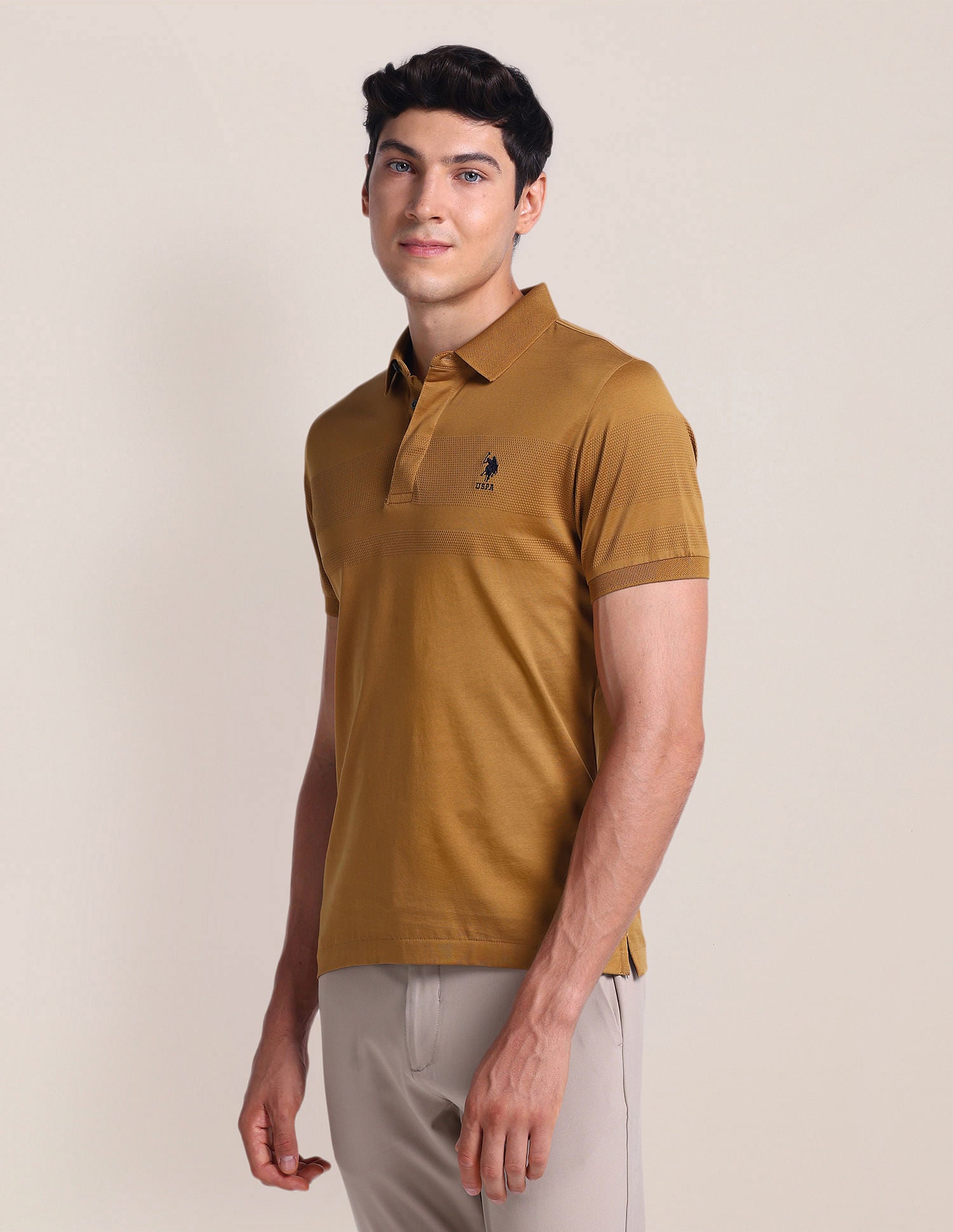 Pattern Knit Slim Polo Shirt Ochre - U.S. Polo Assn. India | Large