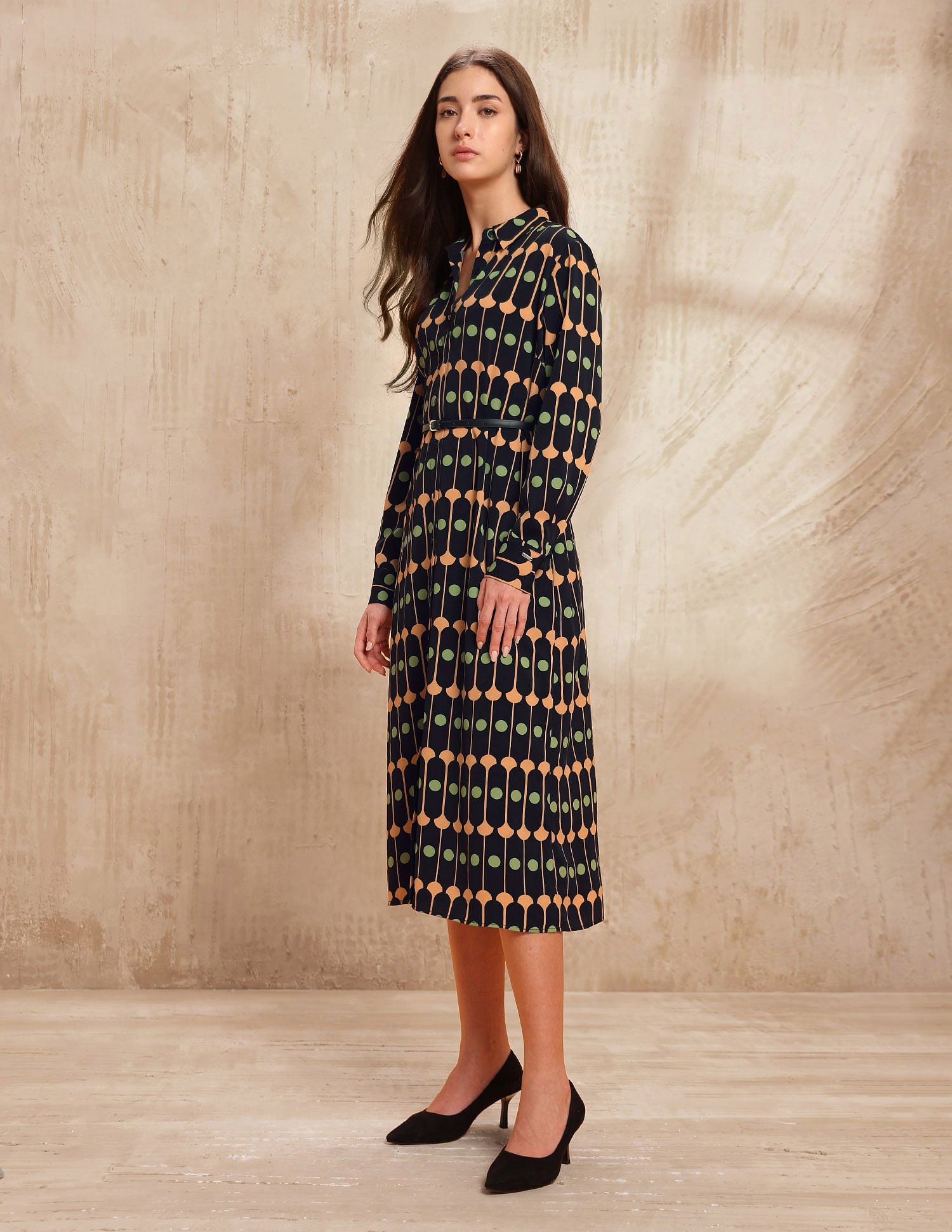 Geometric Printed Midi Shirt Dress Black - U.S. POLO ASSN. | Large