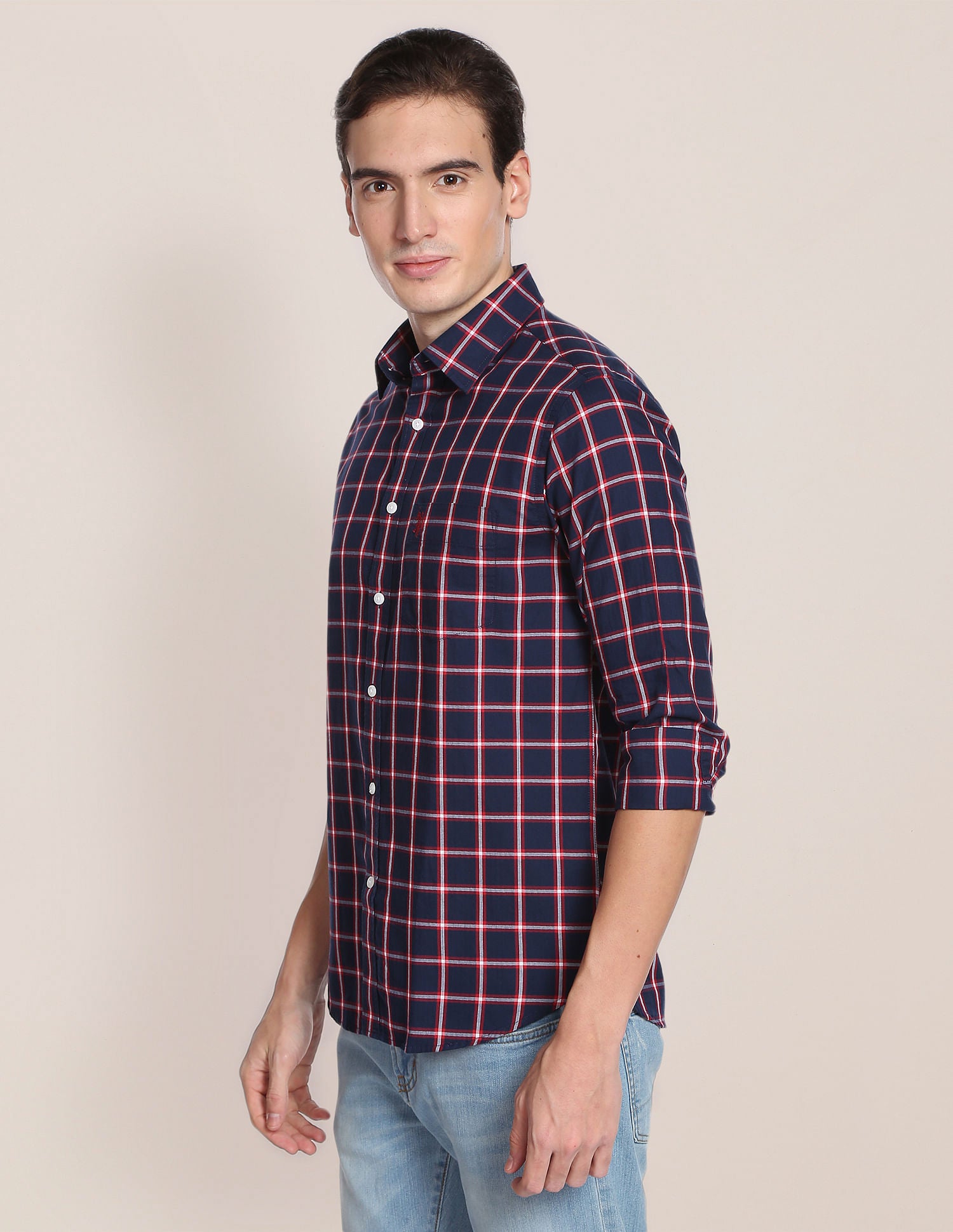 Outdoor Check Herringbone Shirt Navy - U.S. Polo Assn. India | Large