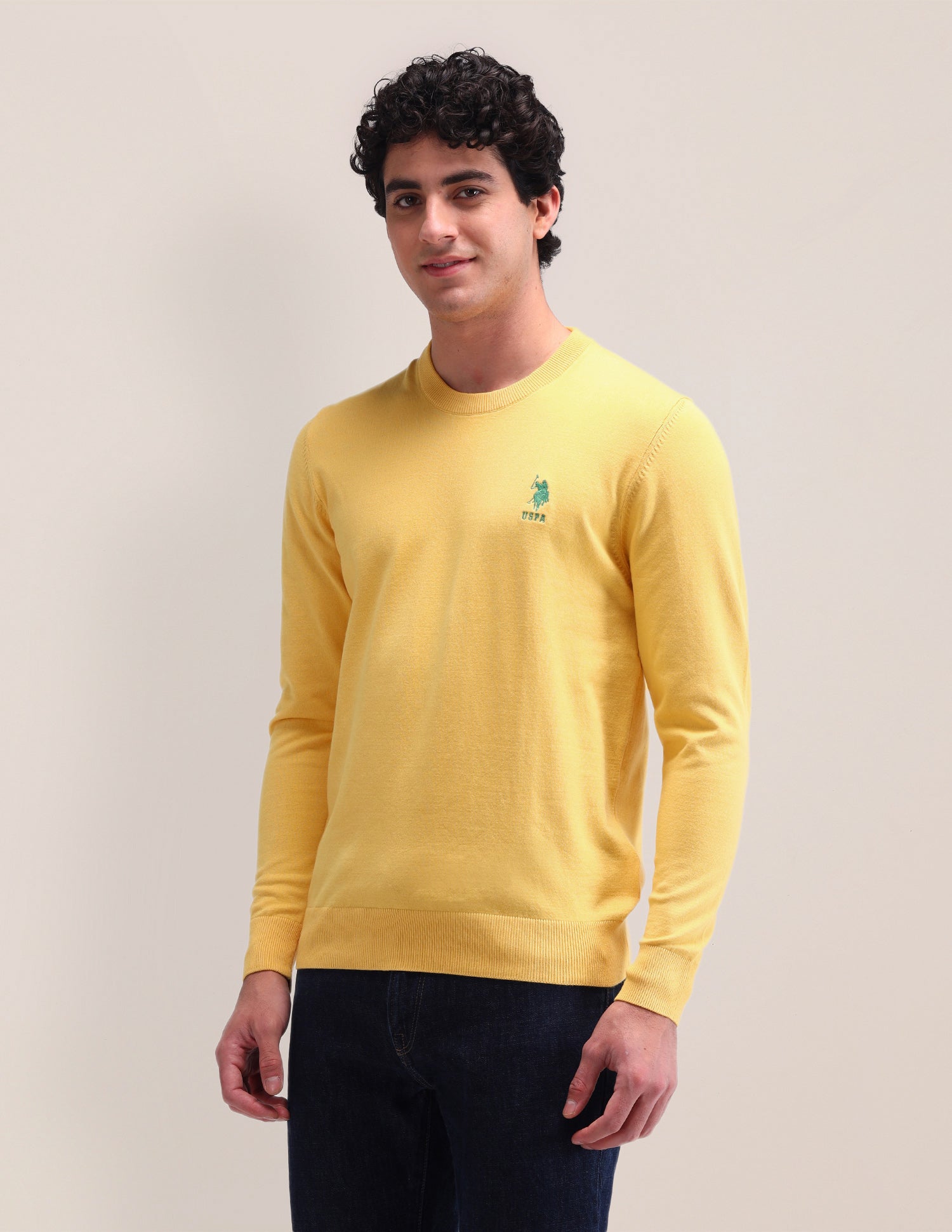 Solid Regular Fit Sweater Yellow - U.S. Polo Assn. India | Large