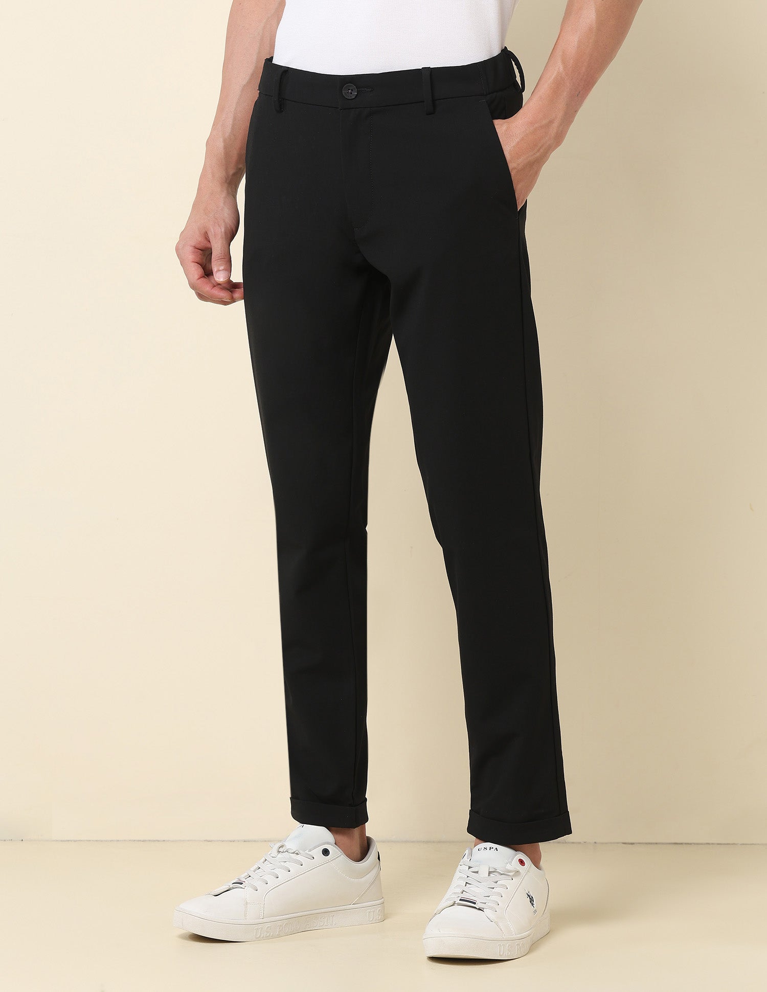 Henry Tapered Fit Solid Trousers Black - U.S. Polo Assn. India | Large