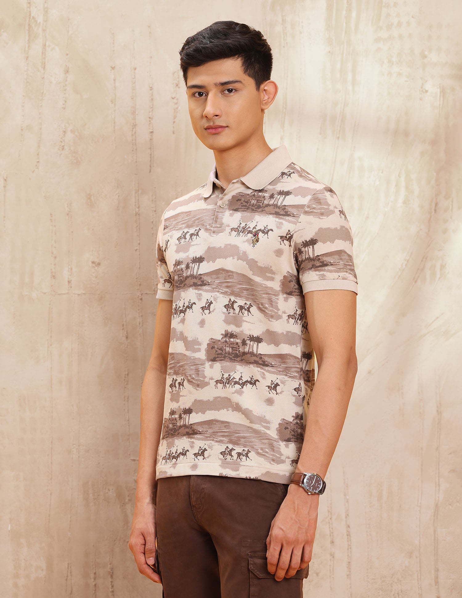 All Over Printed Muscle Fit Polo Shirt Peach - U.S. POLO ASSN. | Large