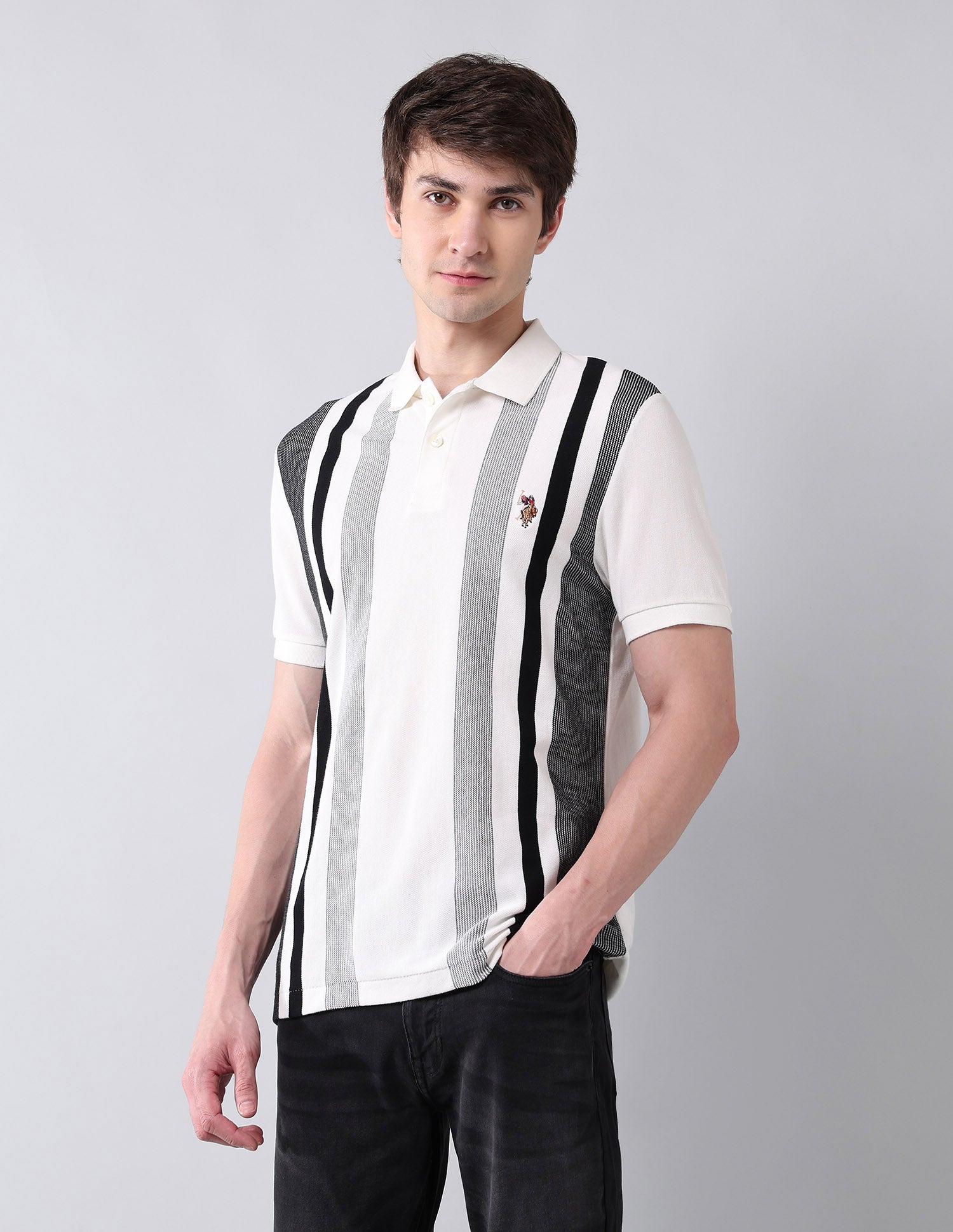 Vertical Striped Americana Polo Shirt White - U.S. Polo Assn. India | Large