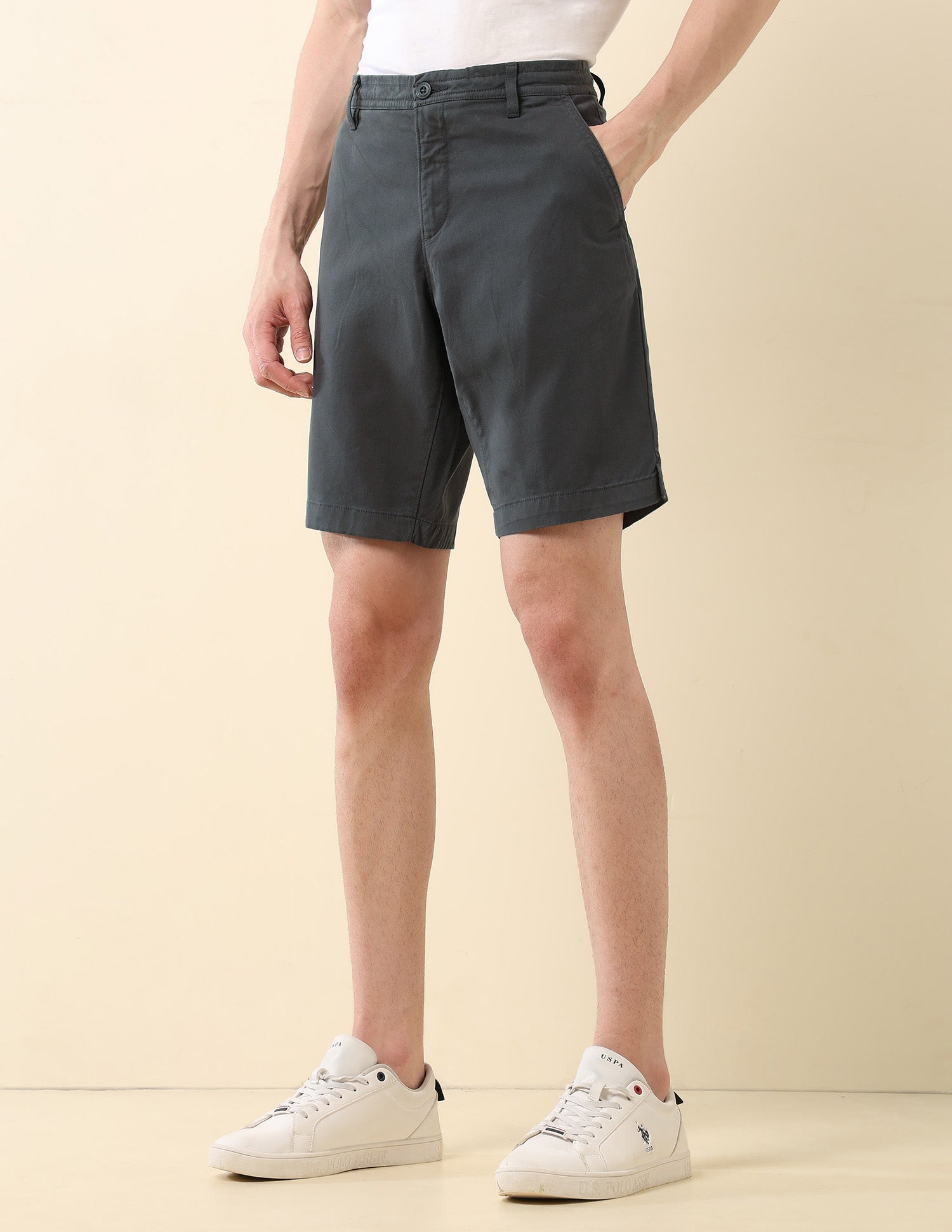 Slim Fit Solid Chino Shorts Dark Grey - U.S. Polo Assn. India | Large