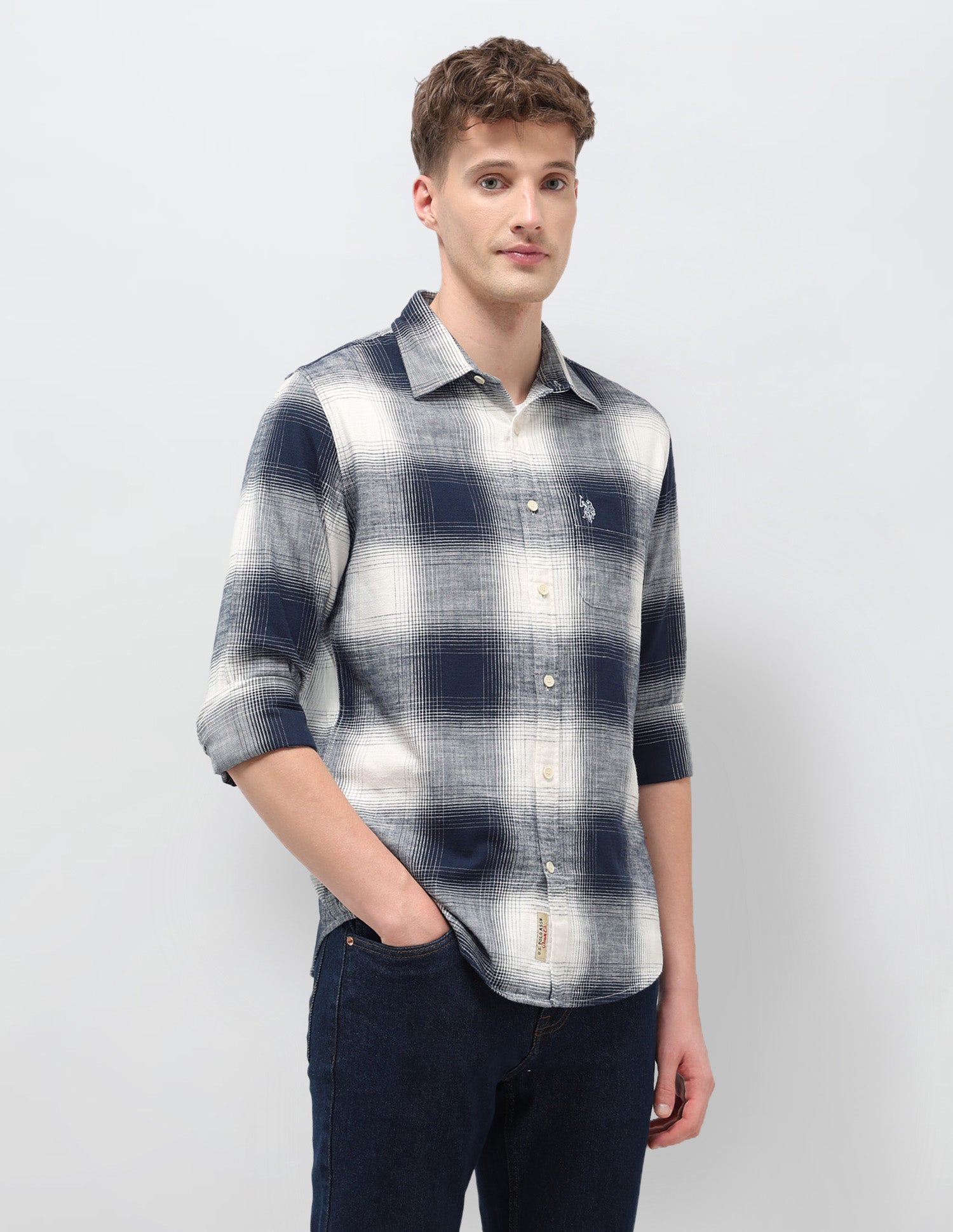 Tartan Checked Slim Fit Shirt Navy - U.S. POLO ASSN. | Large