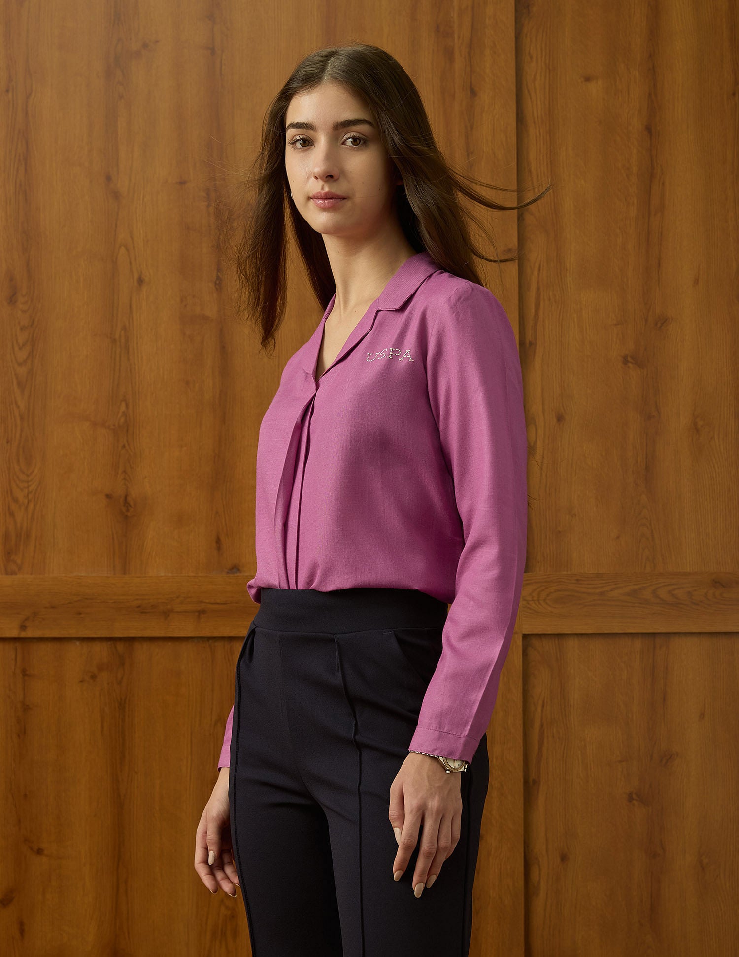 Notched Lapel Pleated Shirt Light Blue - U.S. POLO ASSN. | Large