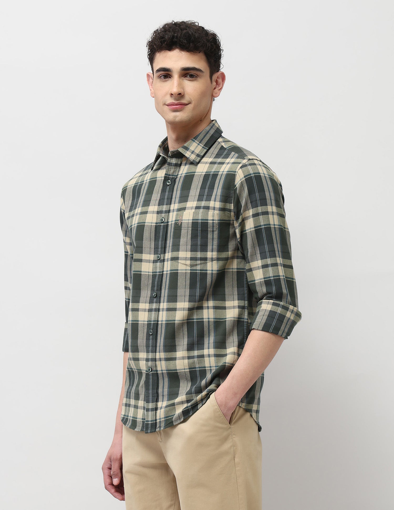 Plaid Checked Tailored Fit Shirt Olive - U.S. POLO ASSN. | Large