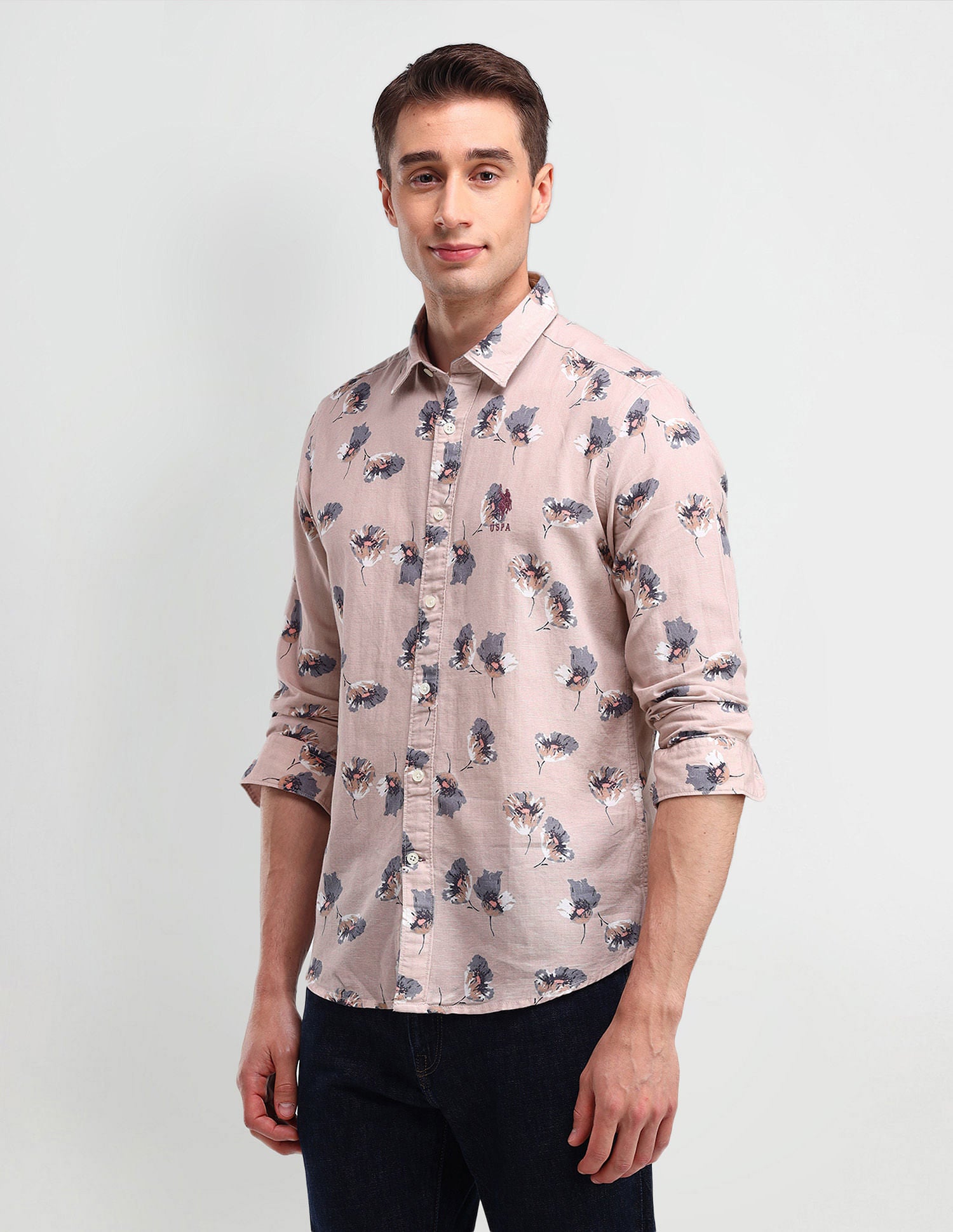 Slim Fit Floral Shirt Light-Grey - U.S. Polo Assn. India | Large