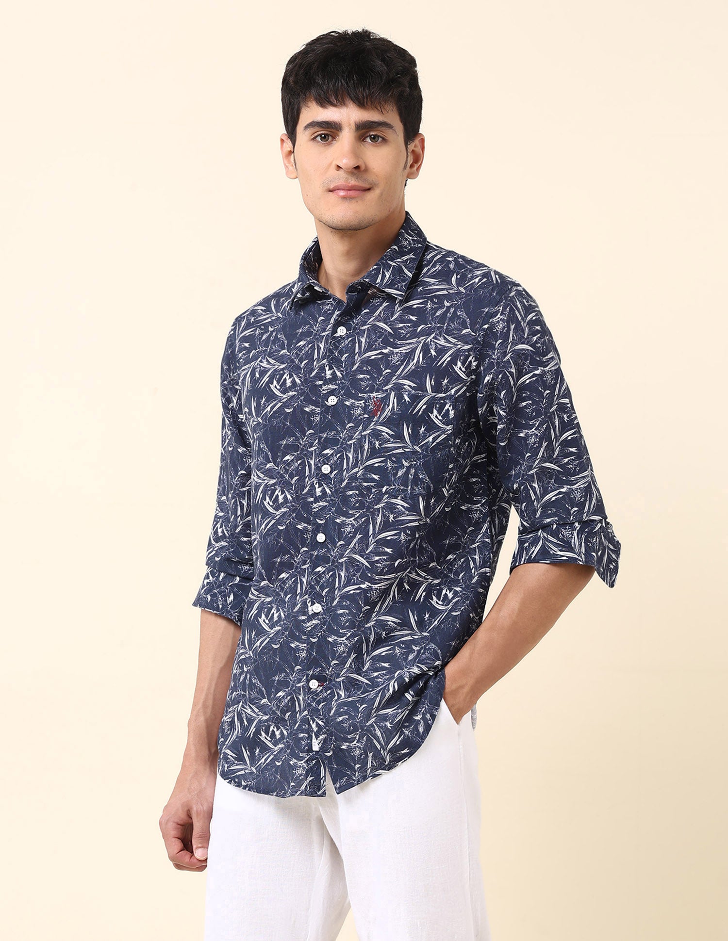 Tailored Fit Tropical Printed Shirt Navy - U.S. Polo Assn. India | Large
