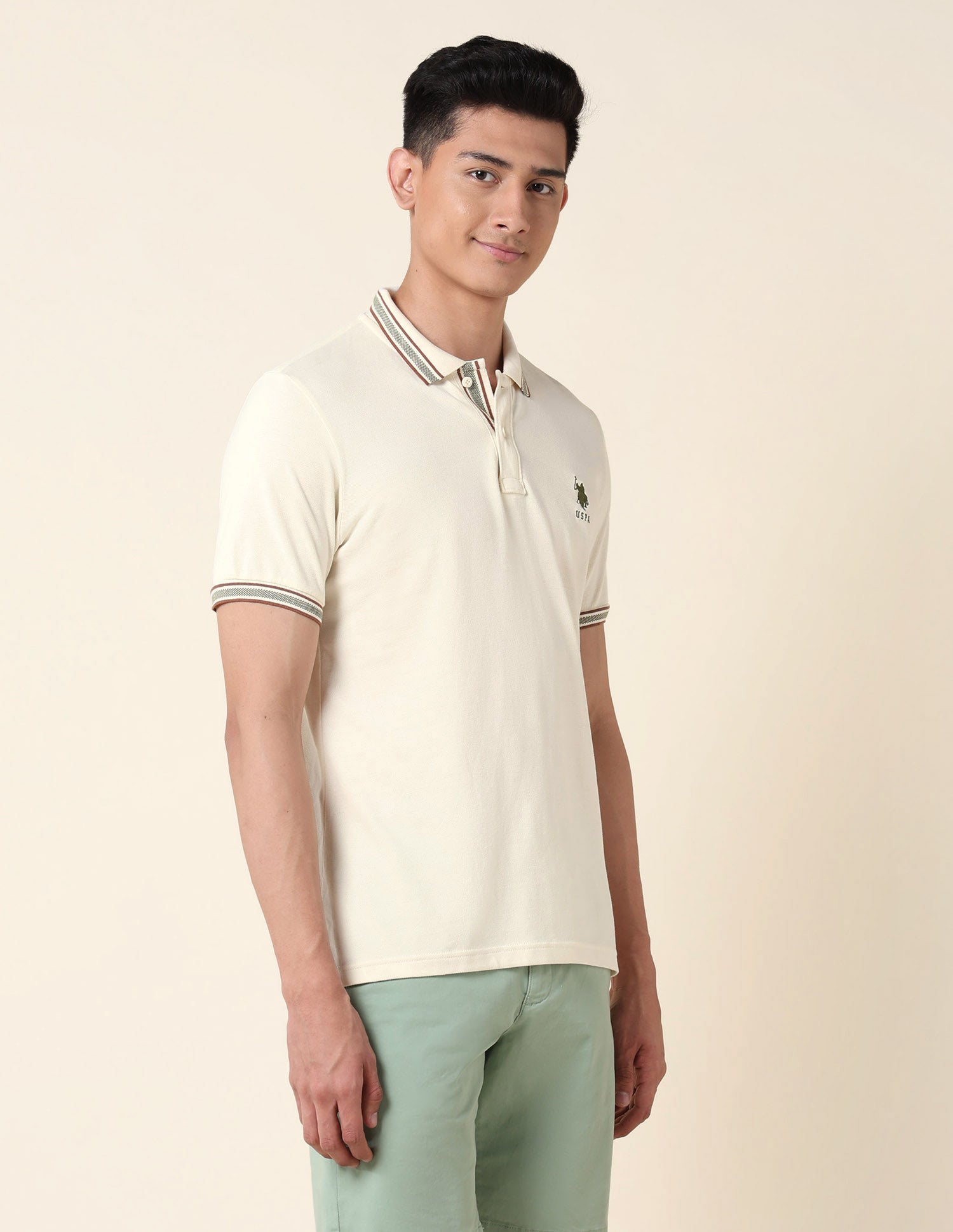 Slim Fit Pure Cotton Polo Shirt Off White - U.S. Polo Assn. India | Large