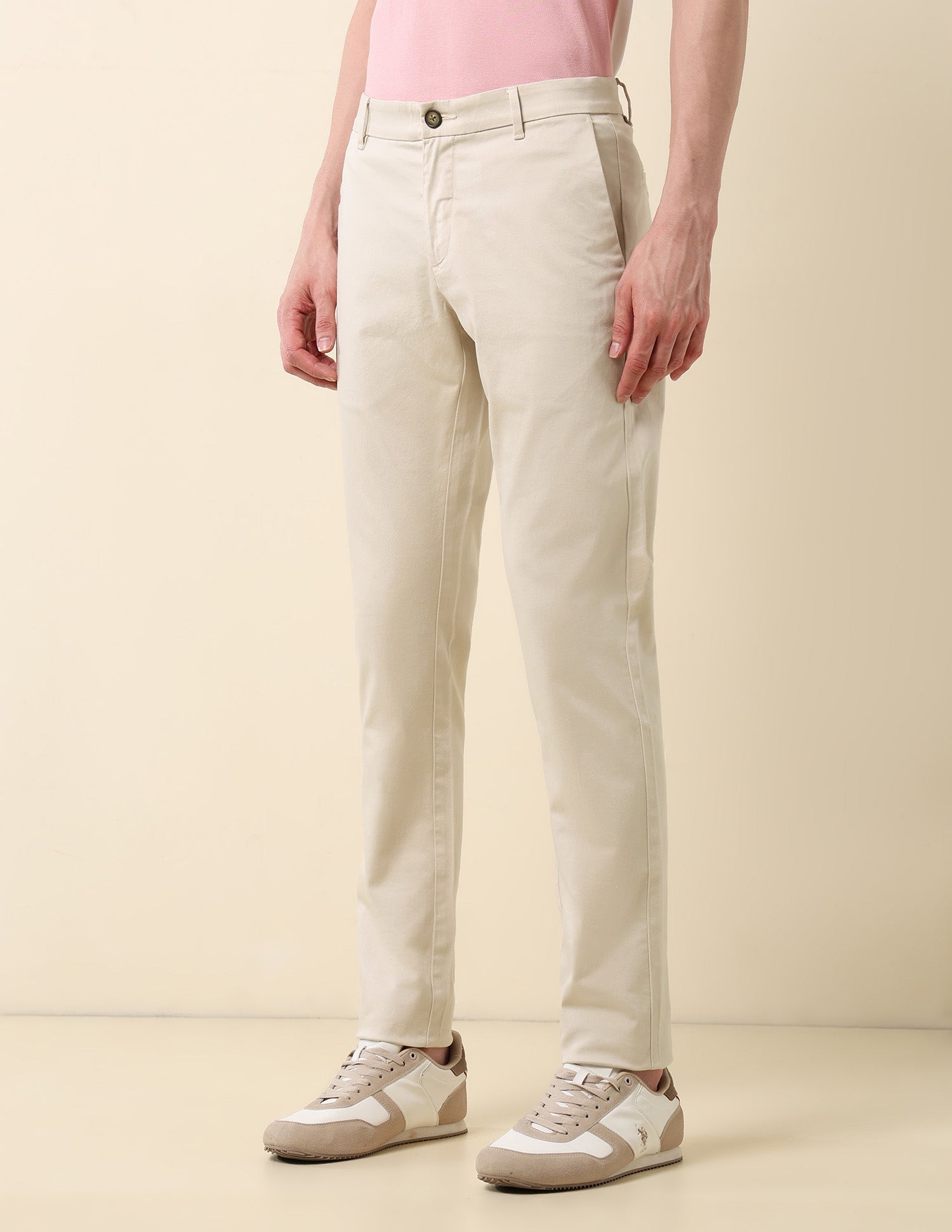 Slim Fit Mid Rise Trousers Beige - U.S. Polo Assn. India | Large