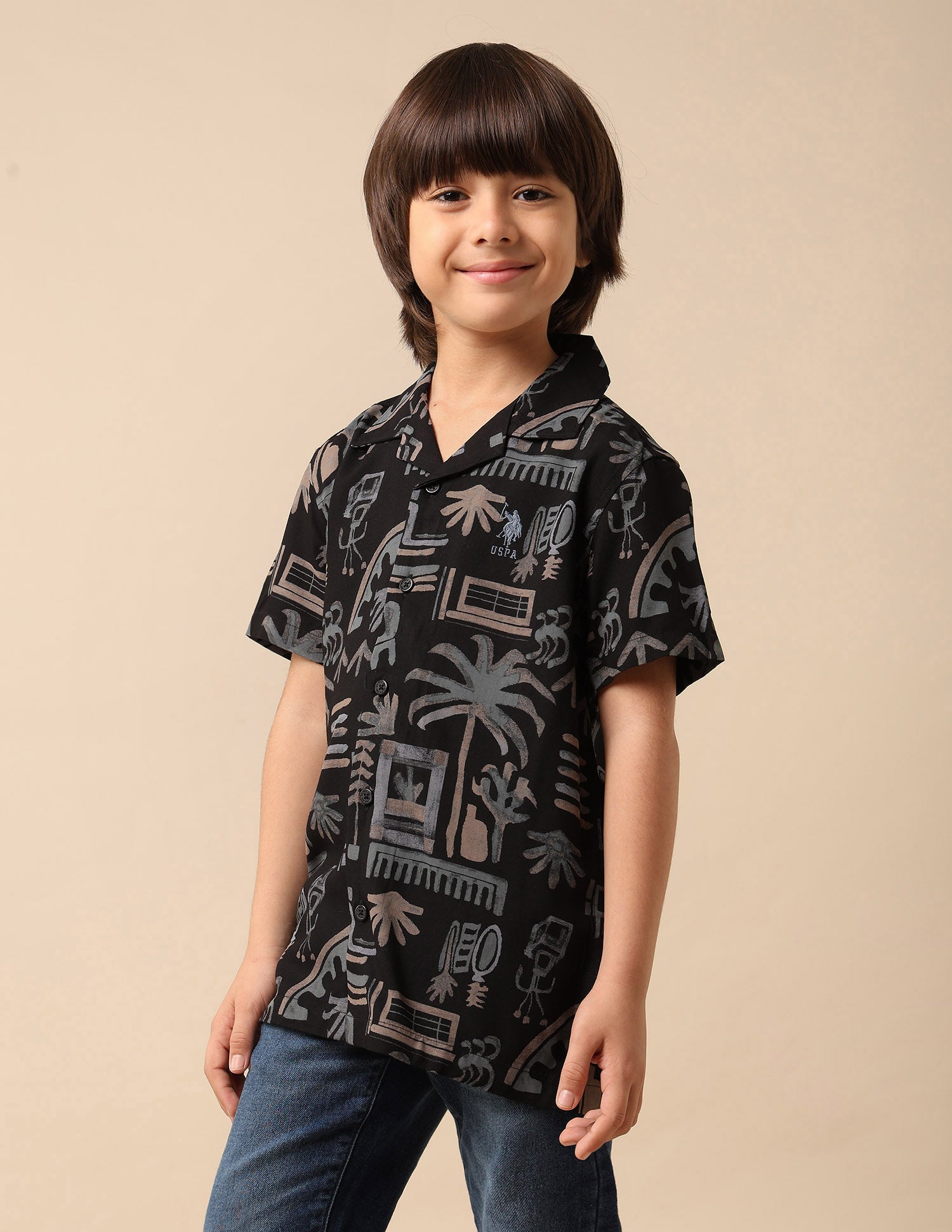 Boys Twill All Over Printed Shirt Black - U.S. POLO ASSN. | Large