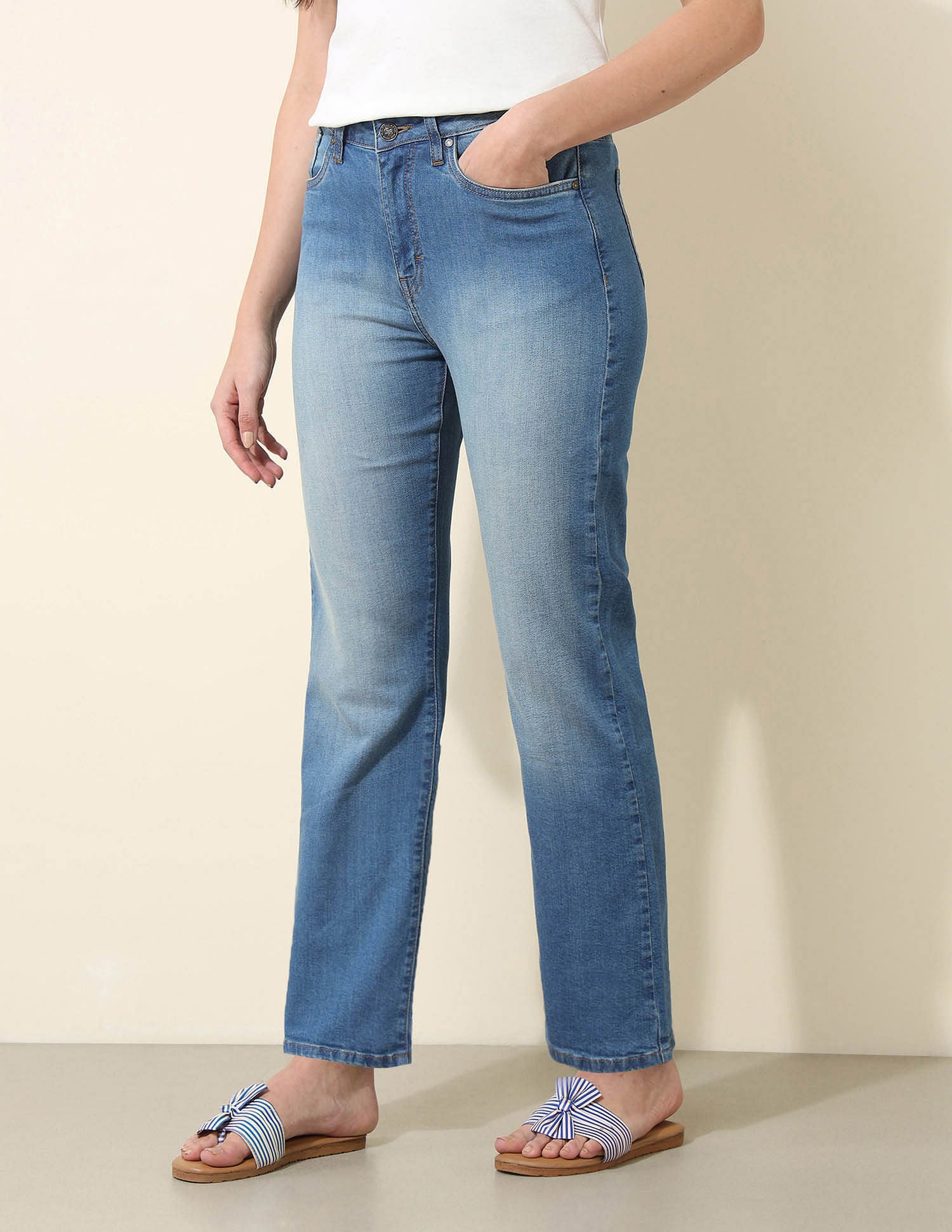 High Rise Straight Fit Cloud Soft Jeans Blue - U.S. Polo Assn. India | Large
