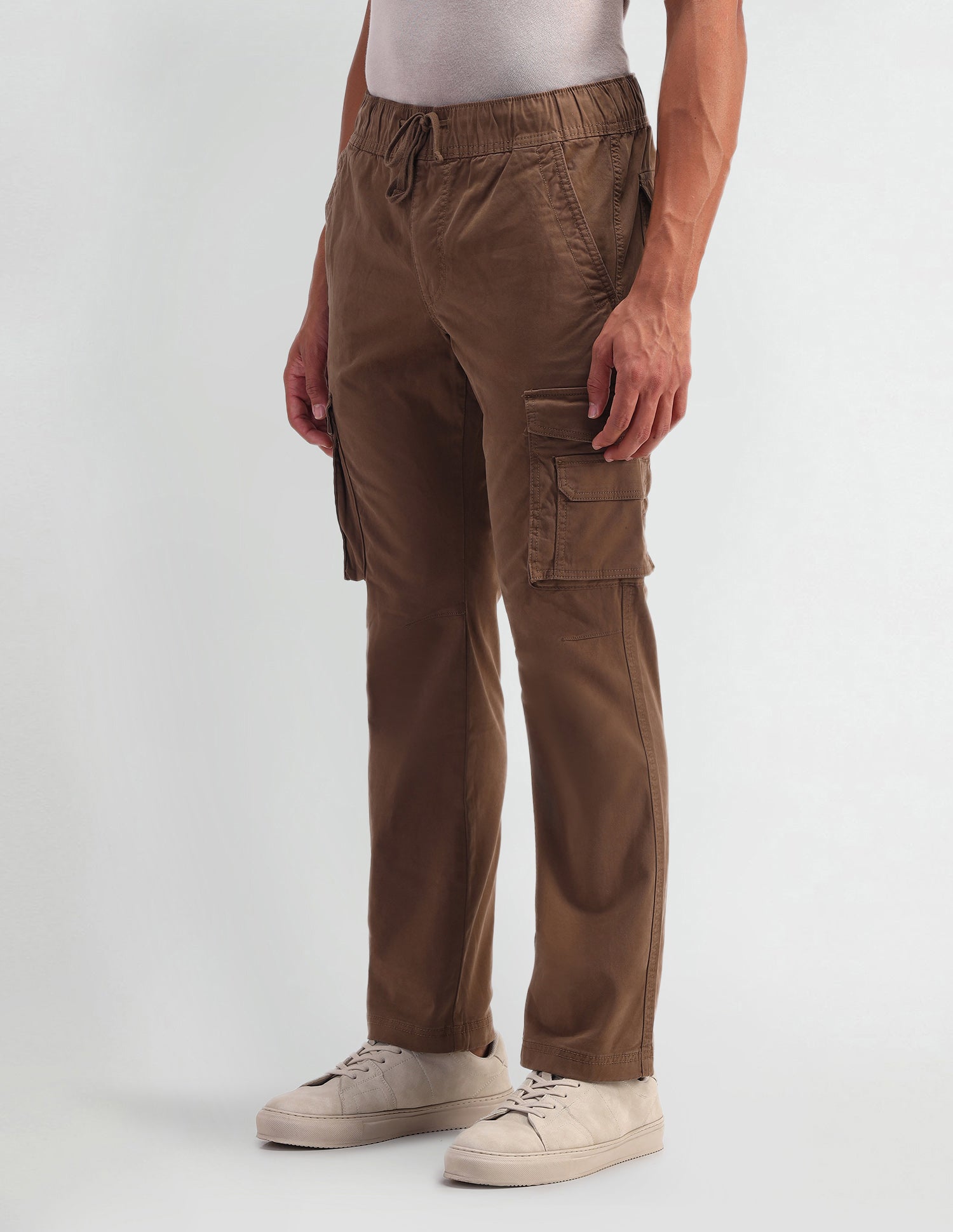 Solid Straight Fit Trousers Tan - U.S. Polo Assn. India | Large