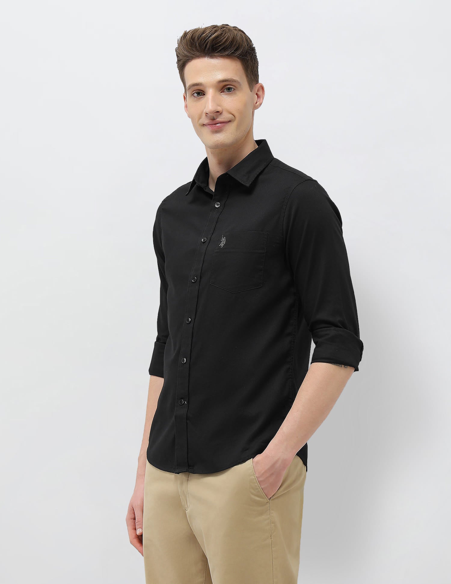 New Port Marina Dobby Shirt Black - U.S. Polo Assn. India | Large