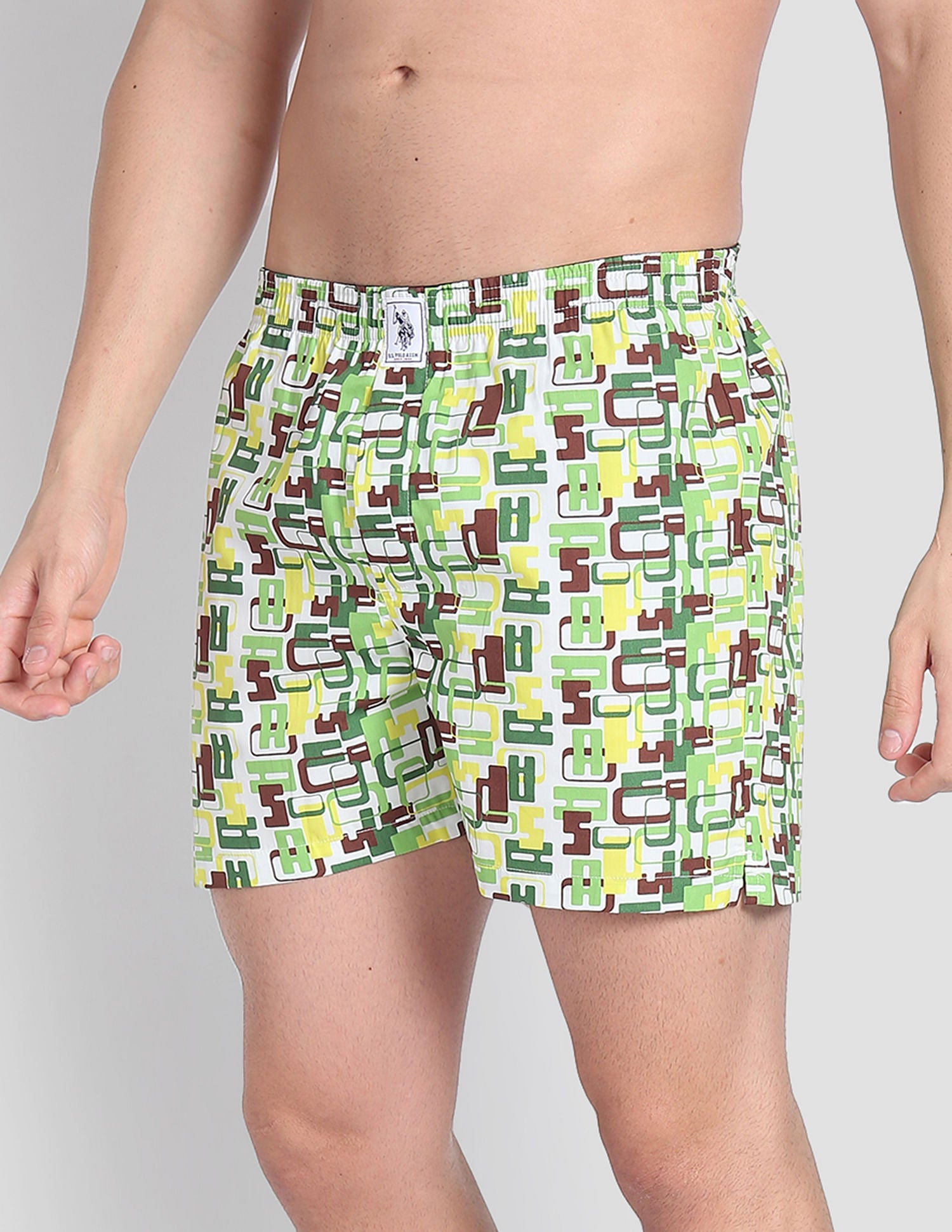 Back Pocket All Over Print IYAC Boxers - Pack Of 1 Ivory and Green - U.S. POLO ASSN. | Large