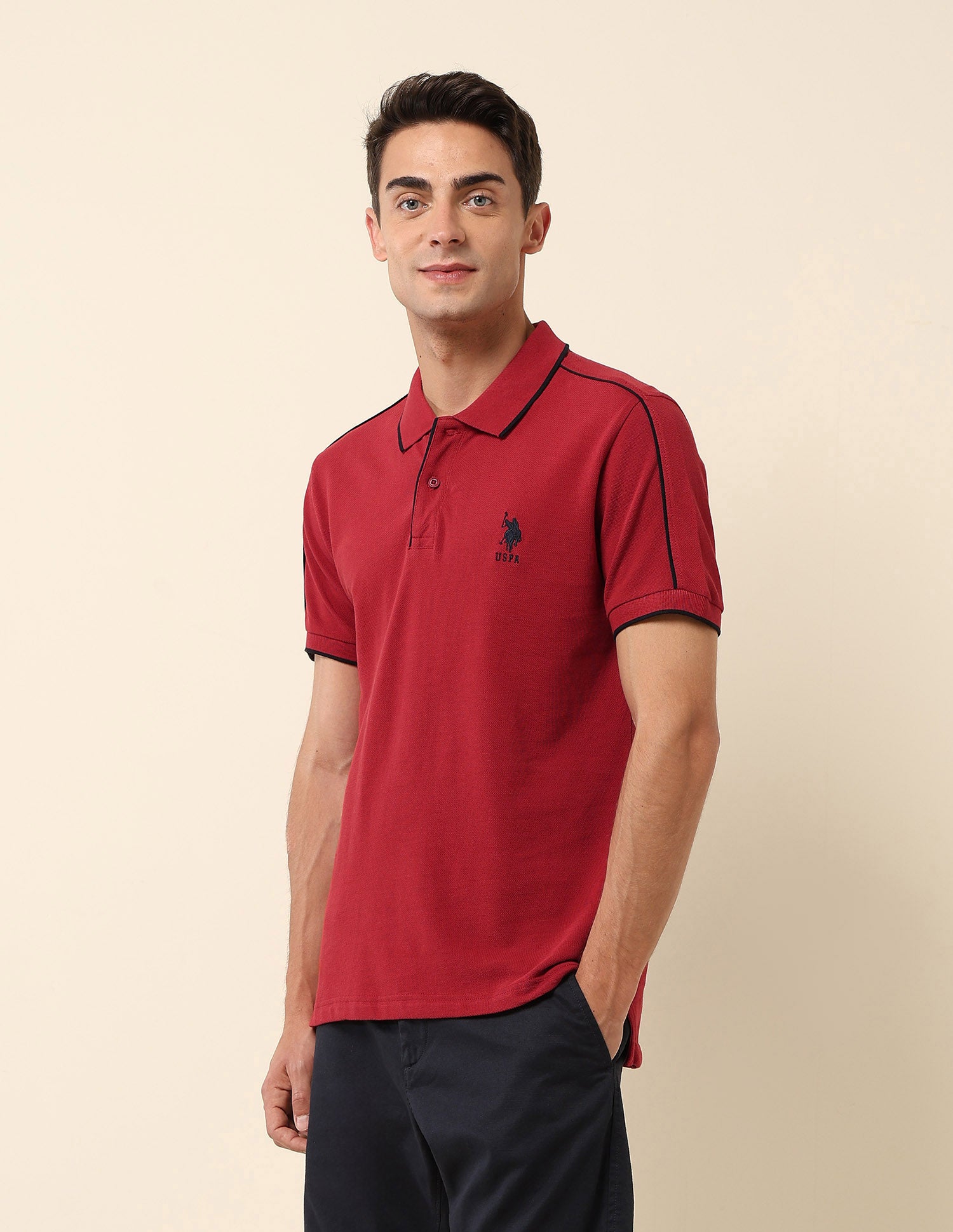 Solid Slim Fit Polo Shirt Dark Red - U.S. Polo Assn. India | Large