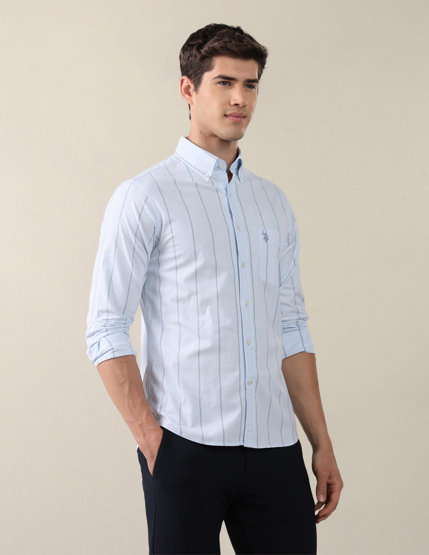 Oxford Vertical Striped Shirt Blue - U.S. Polo Assn. India | Large
