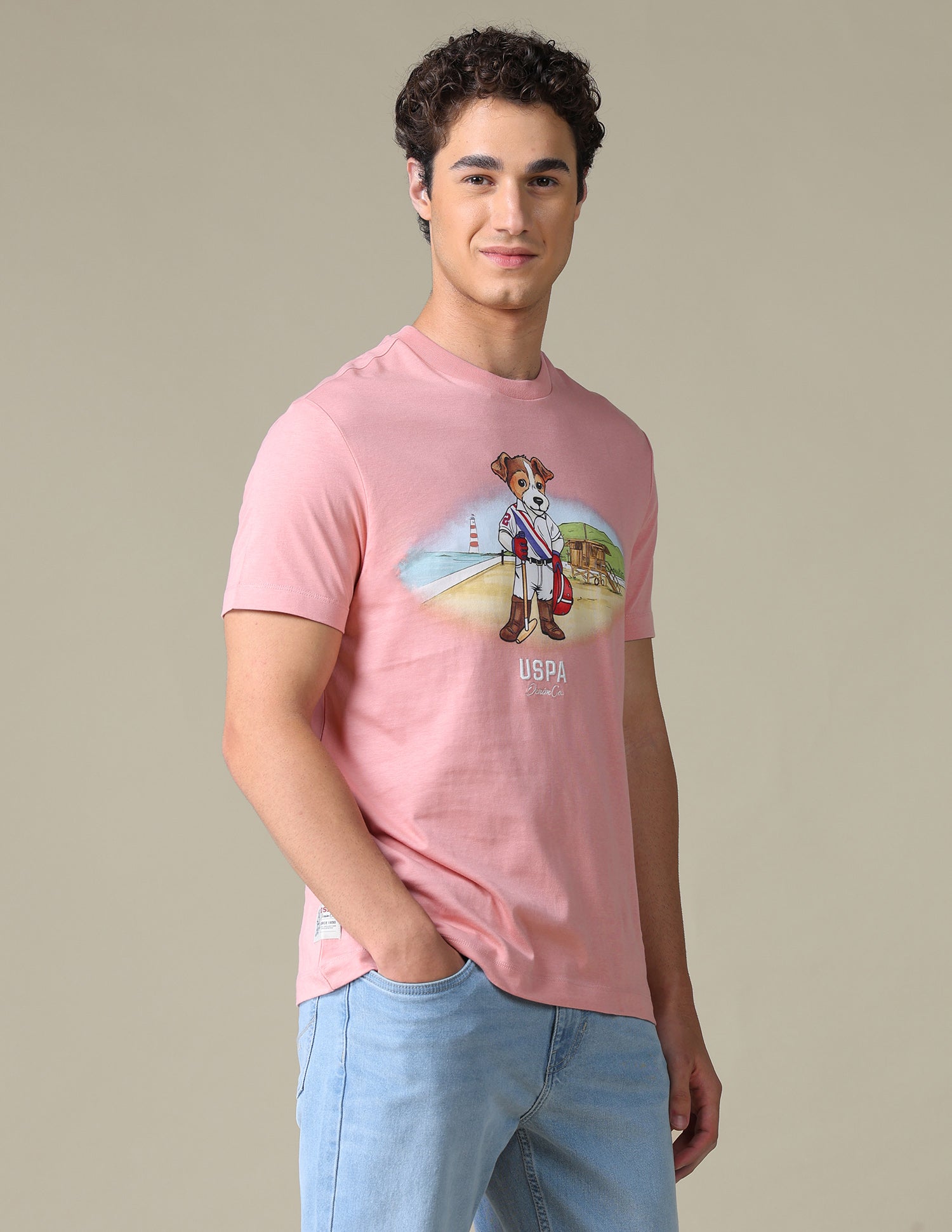 Graphic Brand Printed Slim Fit T-Shirt Light Pink - U.S. Polo Assn. India | Large