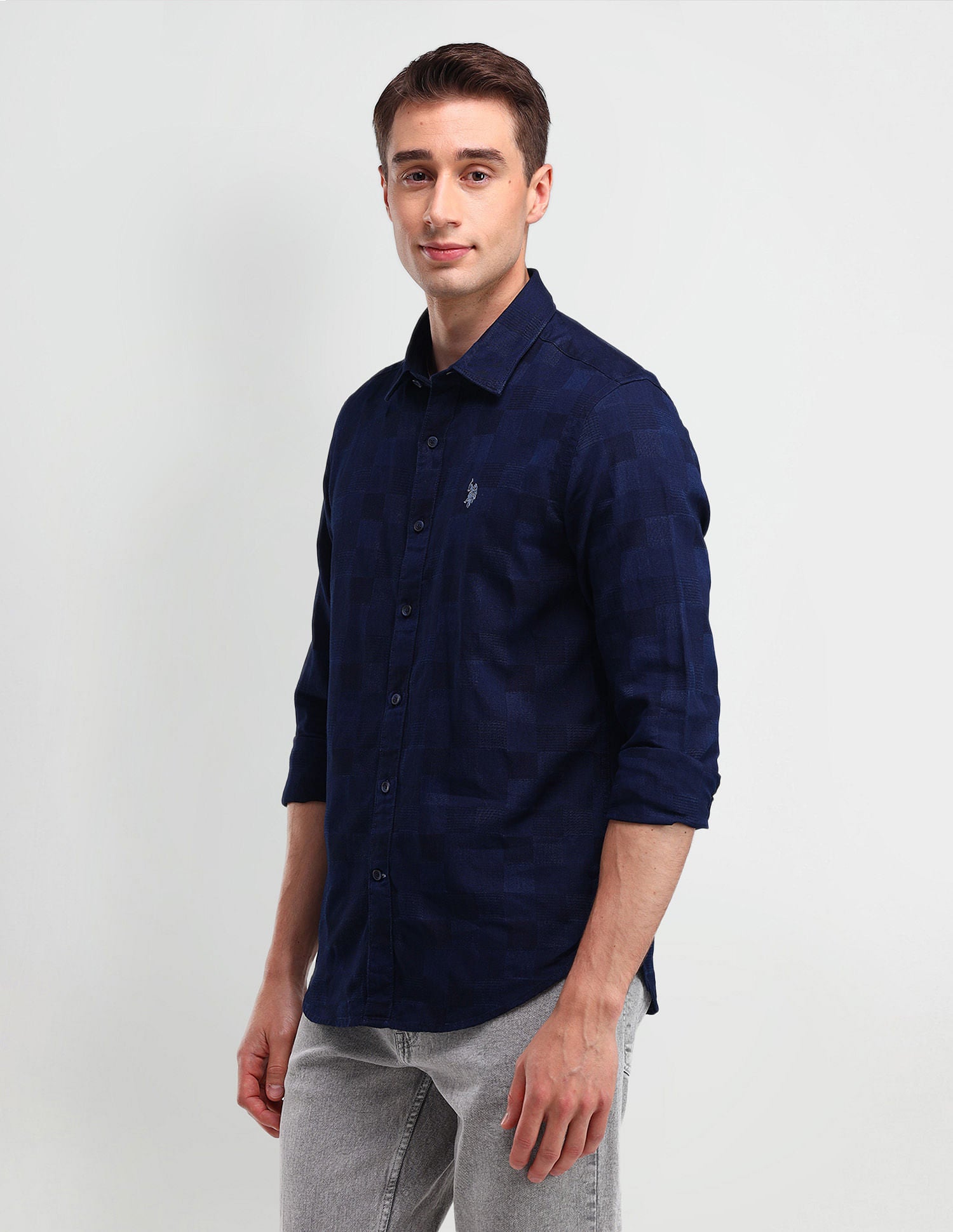 Slim Fit Geometric Shirt Navy - U.S. Polo Assn. India | Large