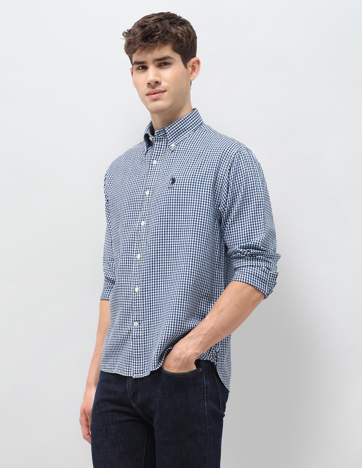 Gingham Checked Relaxed Fit Shirt Indigo - U.S. Polo Assn. India | Large