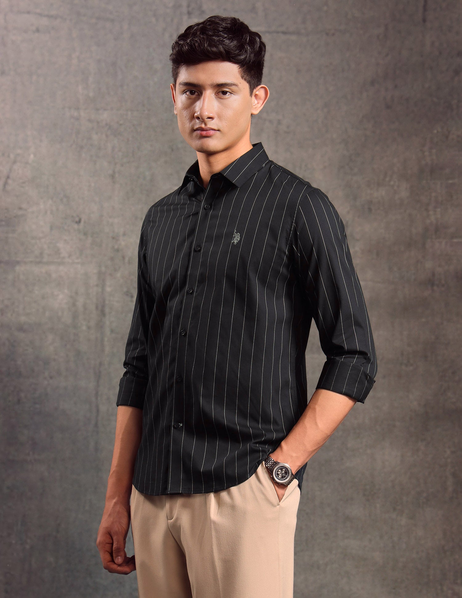 Vertical Striped Slim Fit Shirt Black - U.S. POLO ASSN. | Large
