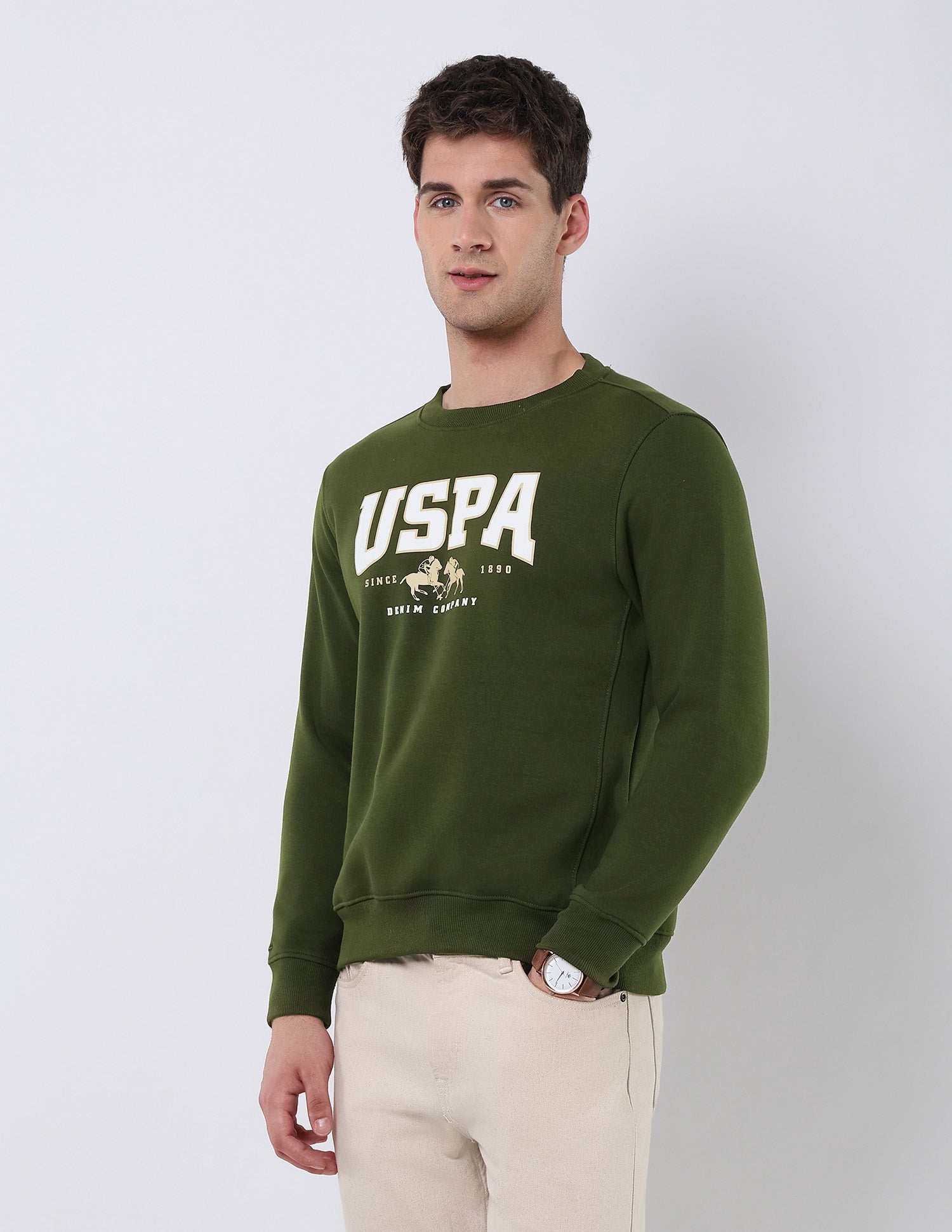Brand Printed Regular Fit Sweatshirt Olive - U.S. POLO ASSN. | Large
