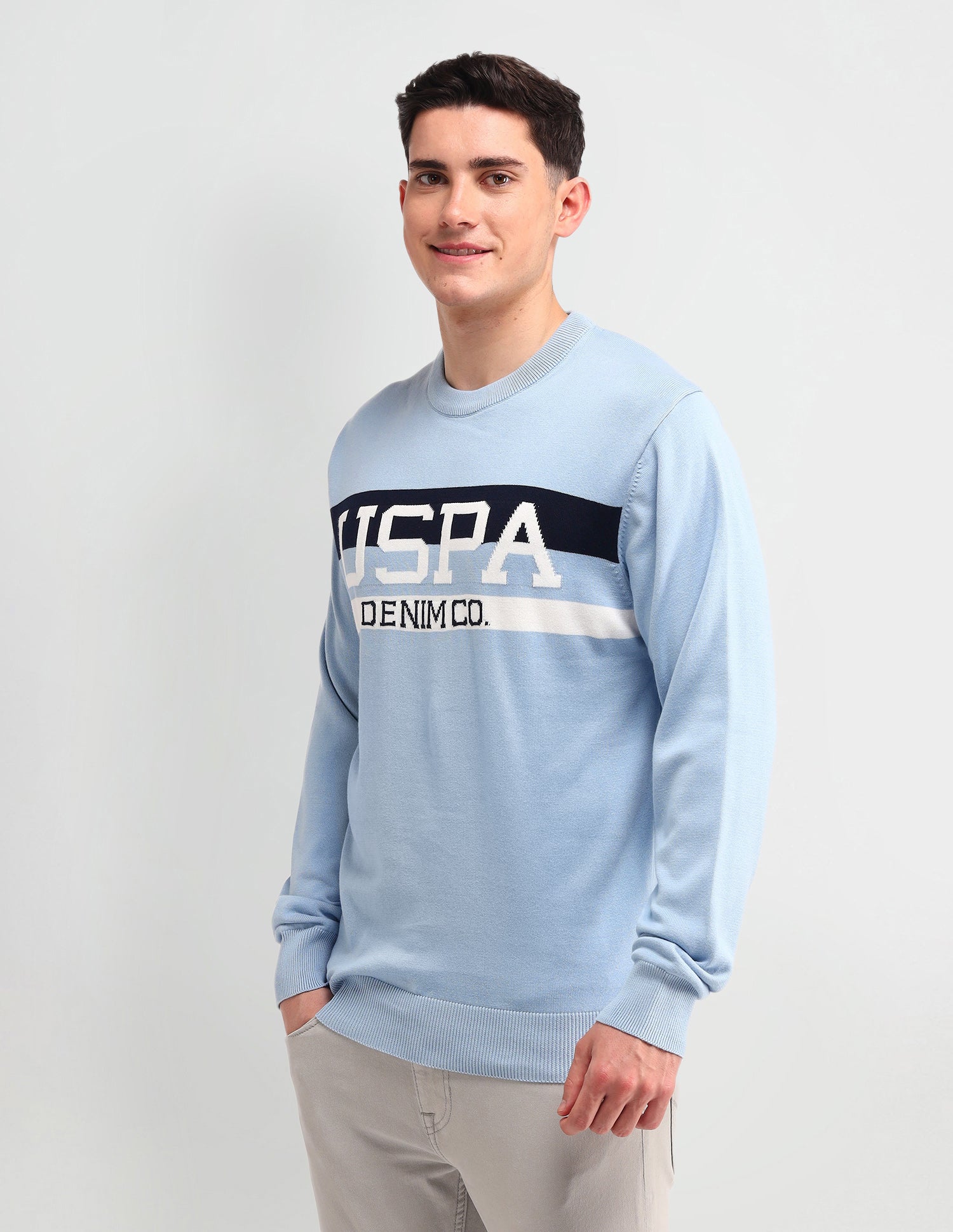 Brand Printed Regular Fit Sweater Blue - U.S. POLO ASSN. | Large