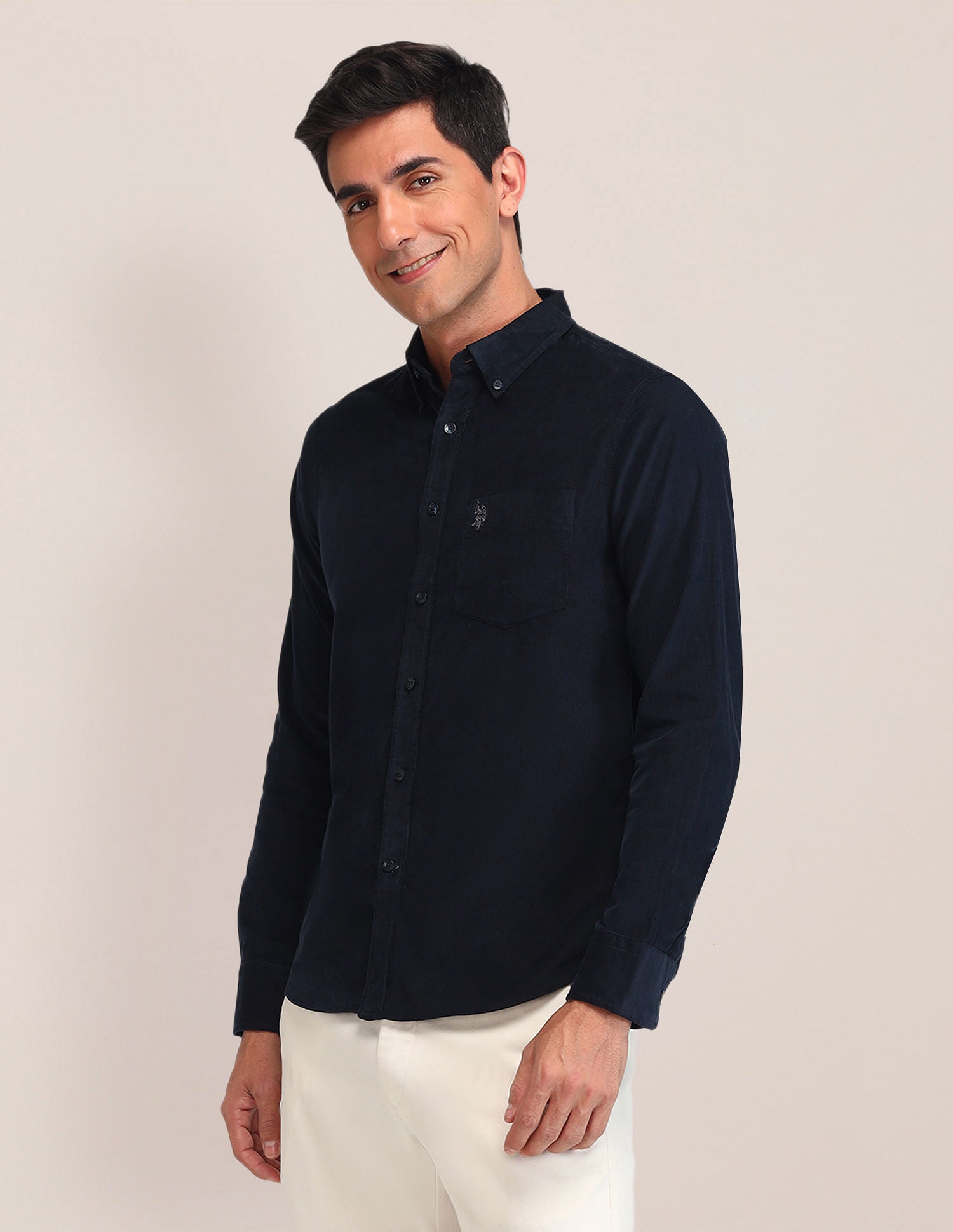 Tailored Fit Corduroy Shirt Navy - U.S. Polo Assn. India | Large