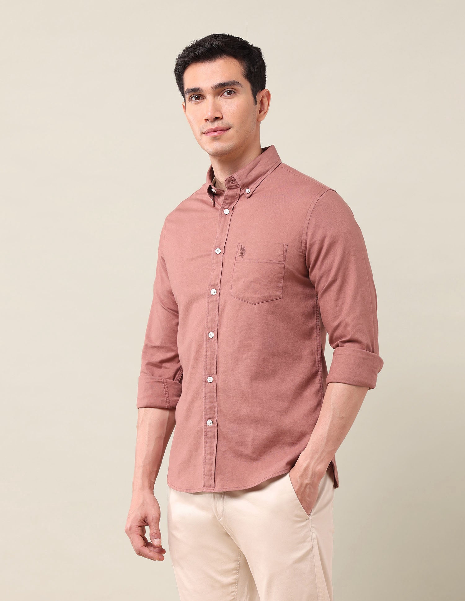 Tailored Fit Oxford Shirt Peach - U.S. Polo Assn. India | Large