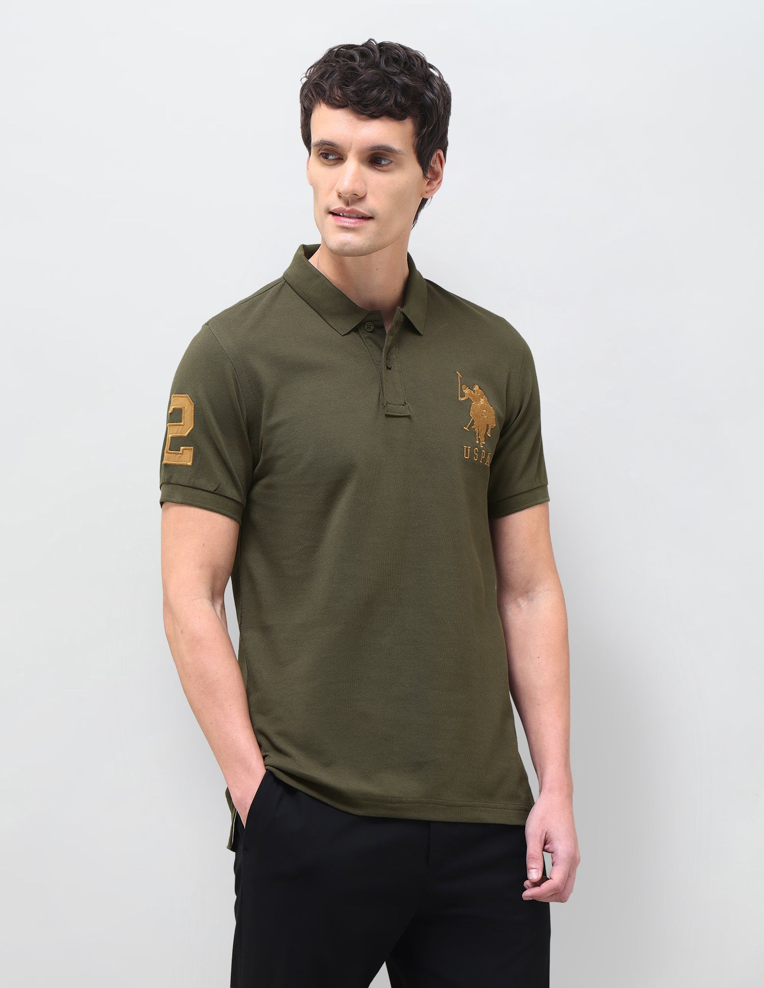 Solid Slim Fit Polo Shirt Green - U.S. Polo Assn. India | Large